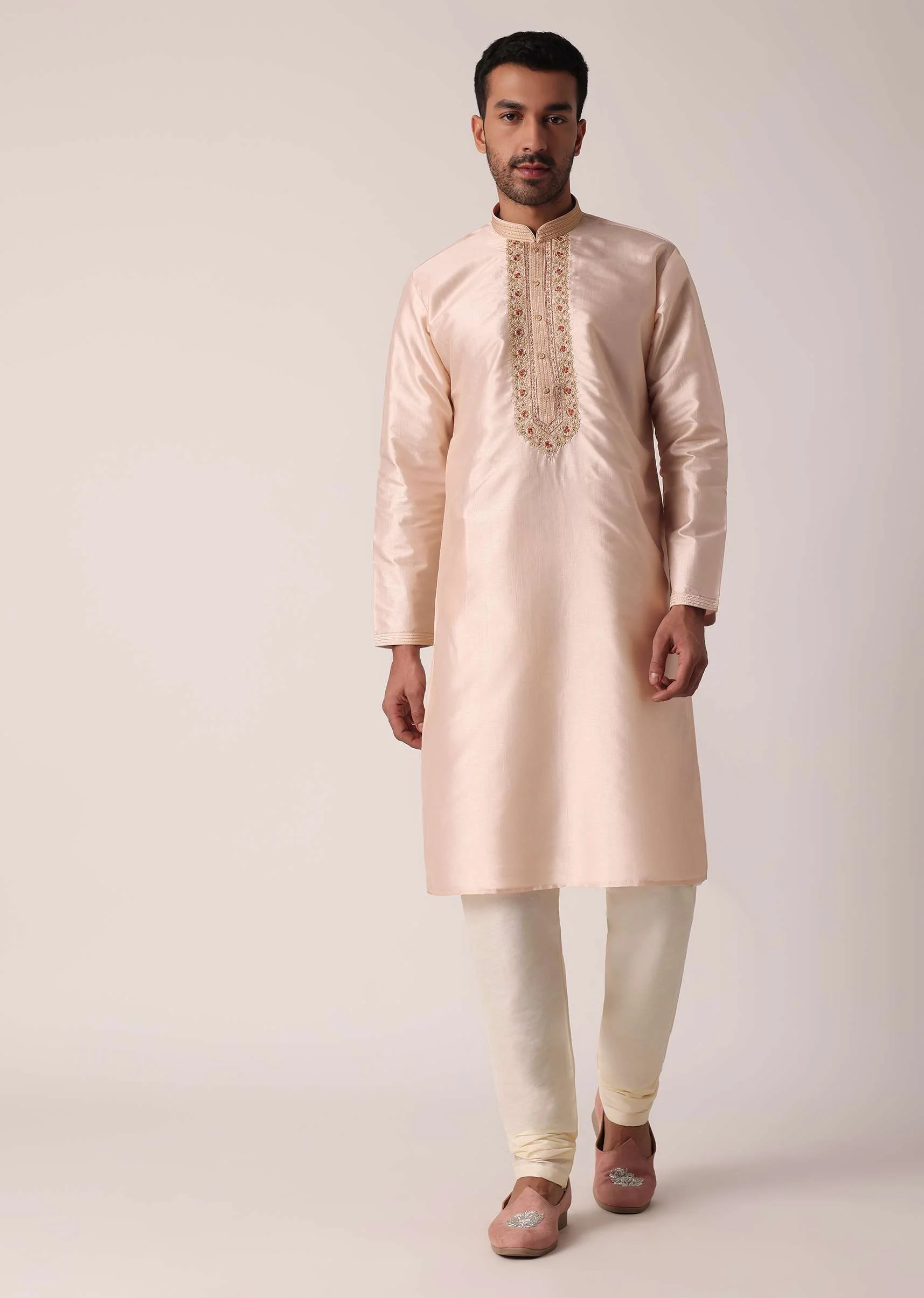 Gold Embroidered Kurta Set For Men - Image 2