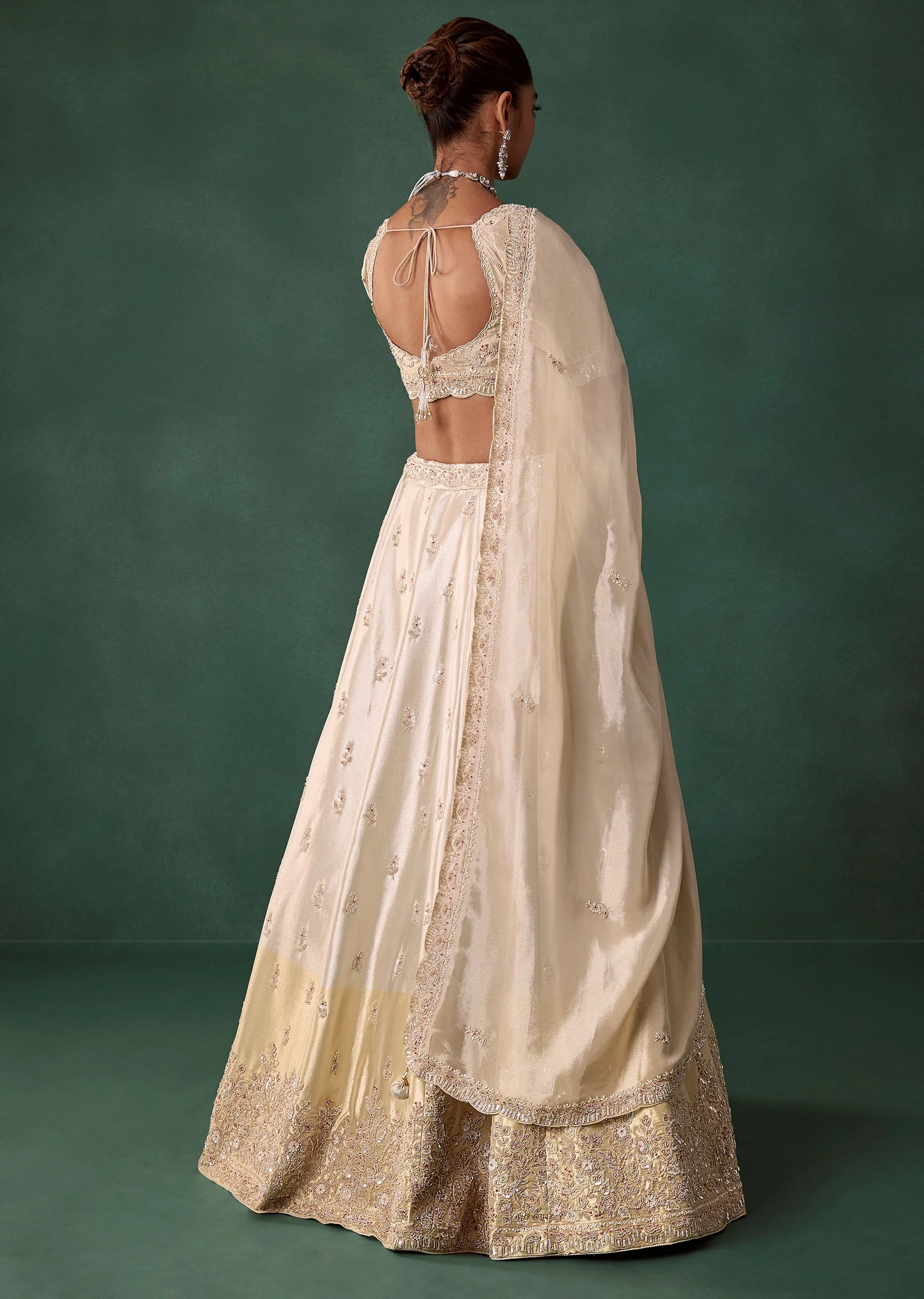 Gold Embroidered Tissue Shaded Bridal Lehenga Set with Cutdana - Image 2