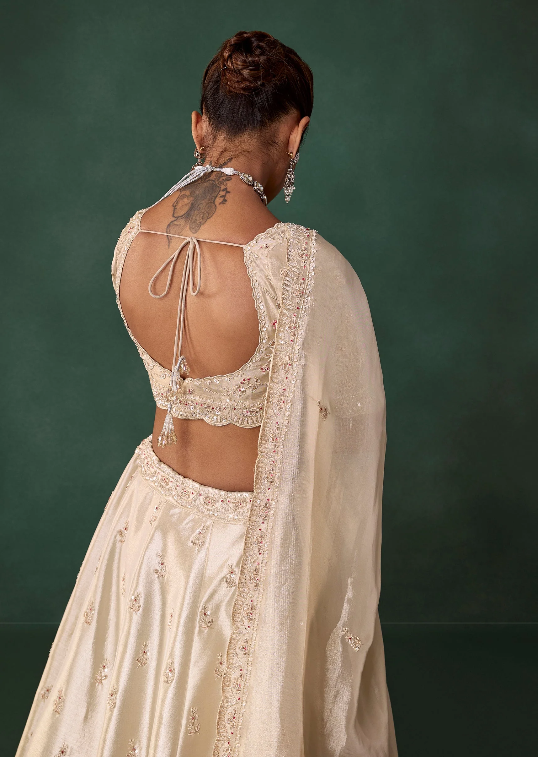 Gold Embroidered Tissue Shaded Bridal Lehenga Set with Cutdana - Image 6
