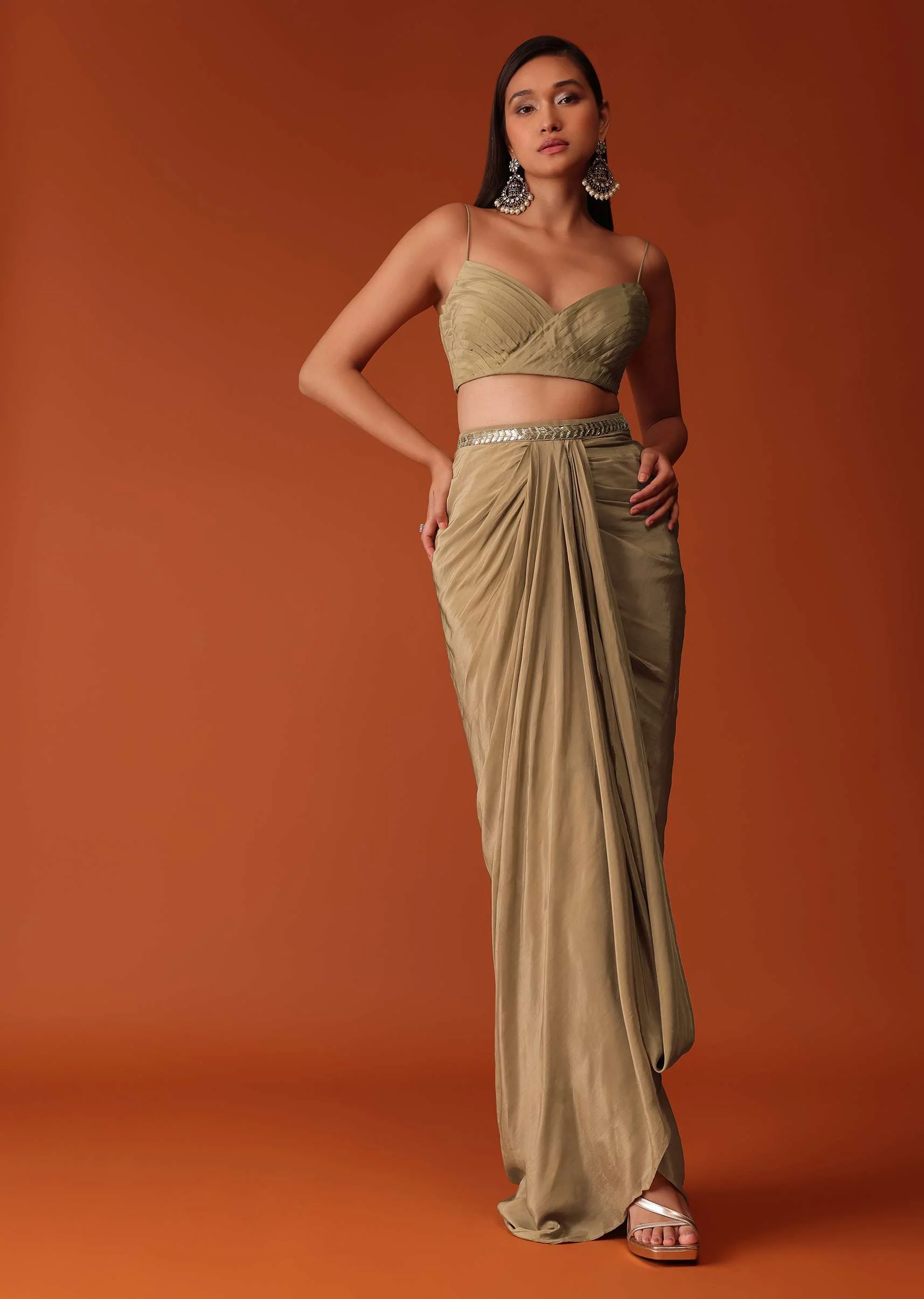 Gold Festive Dhoti Suit Set In Crepe With Foil Embroidery - Image 6