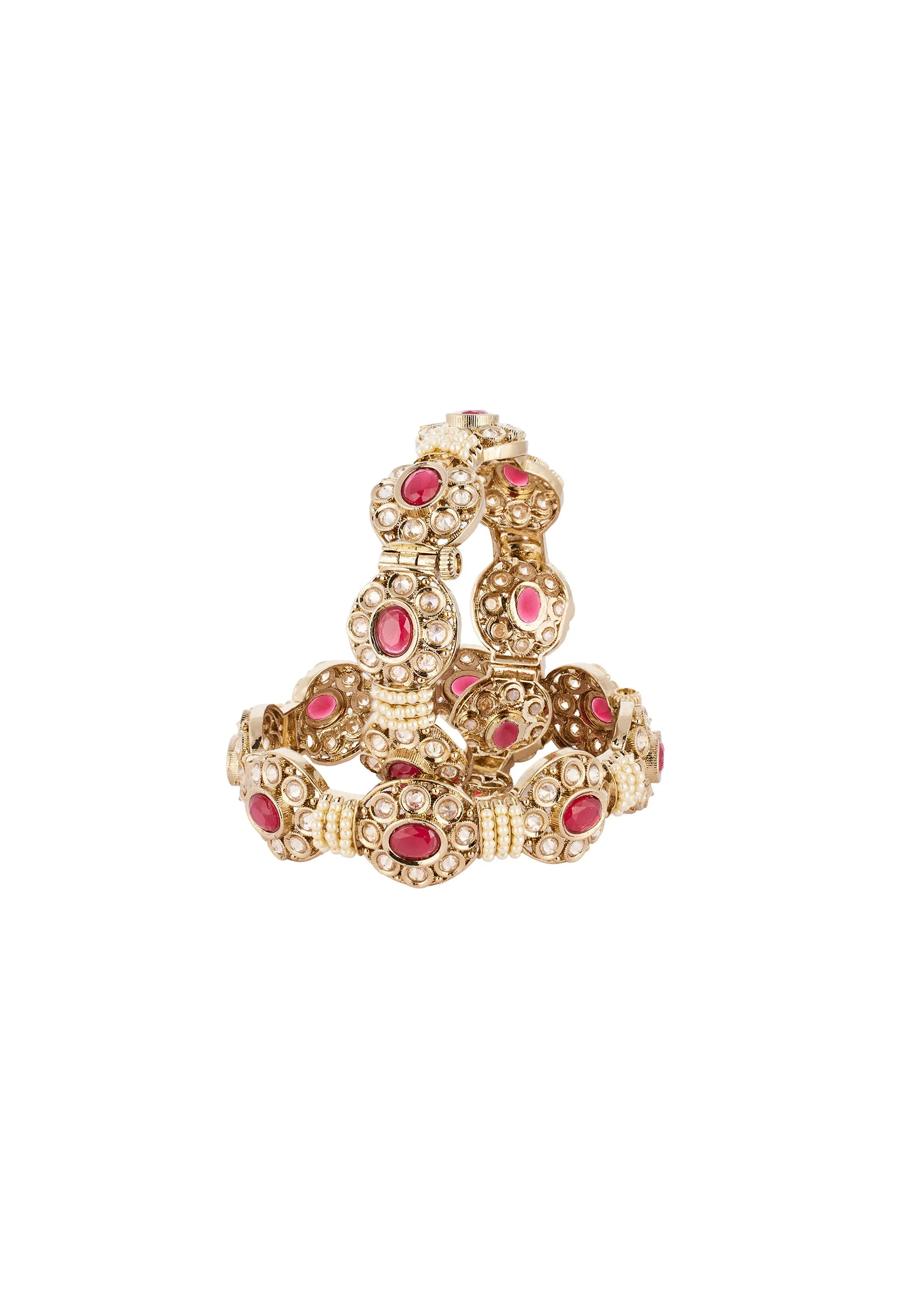 Gold Finish Bracelet Set In Kidman Polki - Image 2