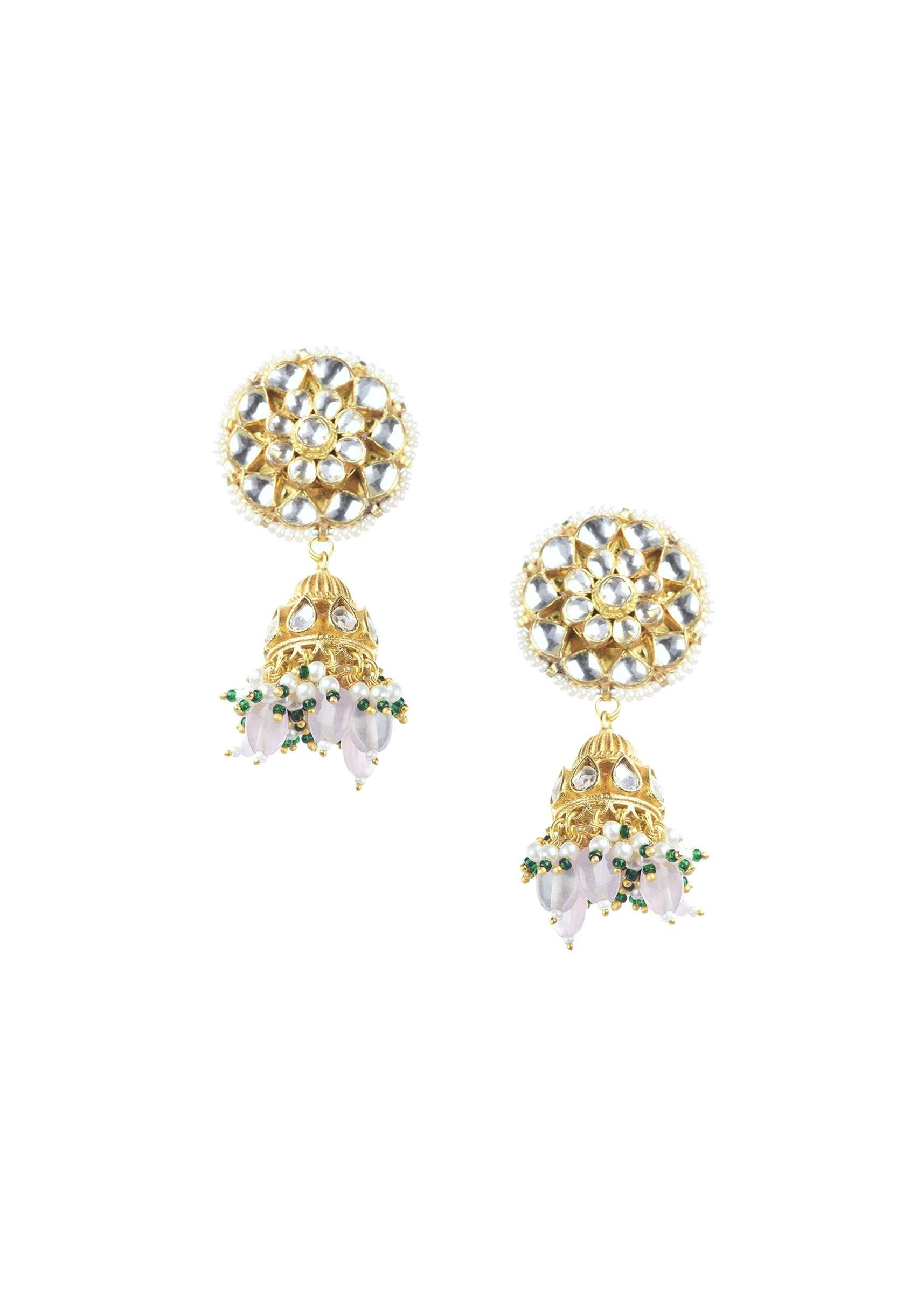 Gold Finish Choker With Pearls And Green Beads - Image 17