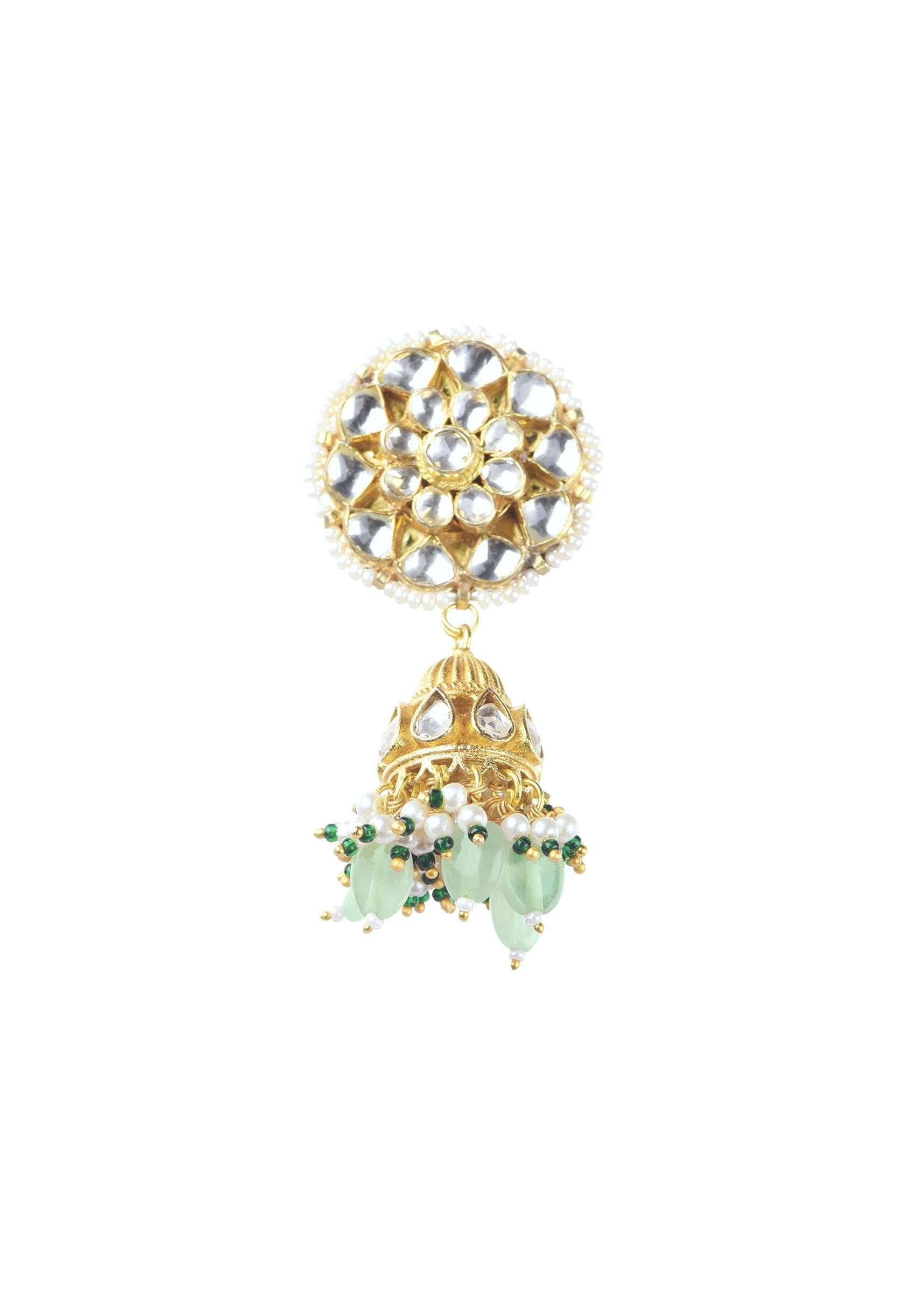 Gold Finish Choker With Pearls And Green Beads - Image 21