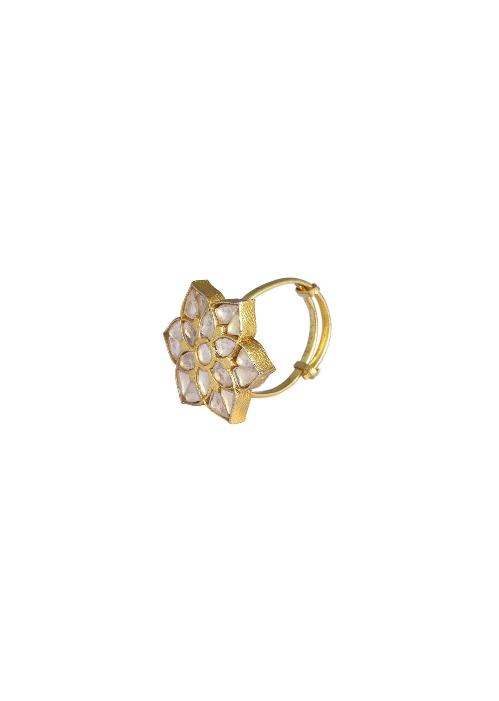 Gold Finish Floral Ring With Studded Kundan - Image 2