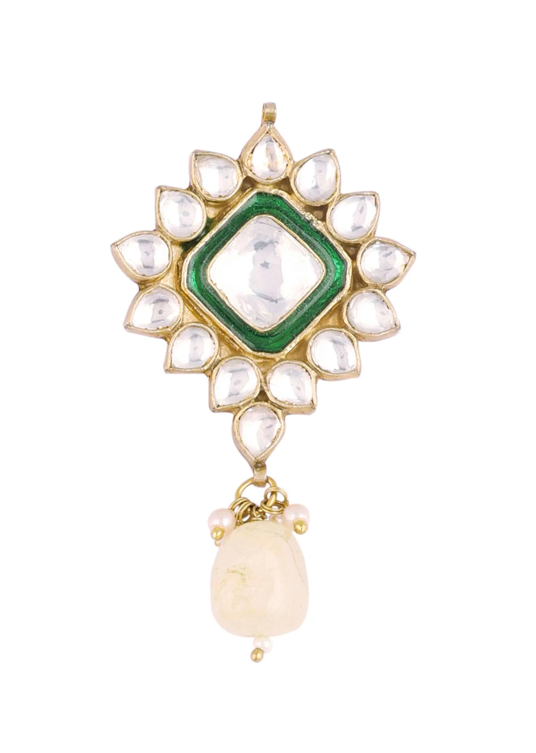 Gold Finish Green Kundan Polki Bridal Choker Set With Stones - Image 6