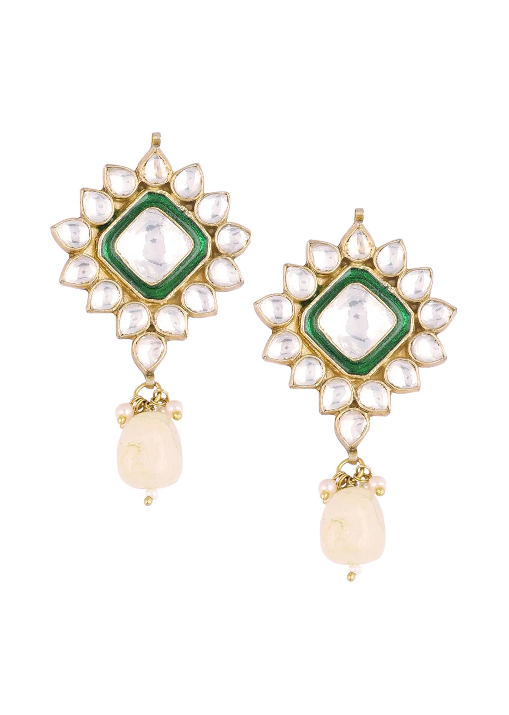 Gold Finish Green Kundan Polki Bridal Choker Set With Stones - Image 7