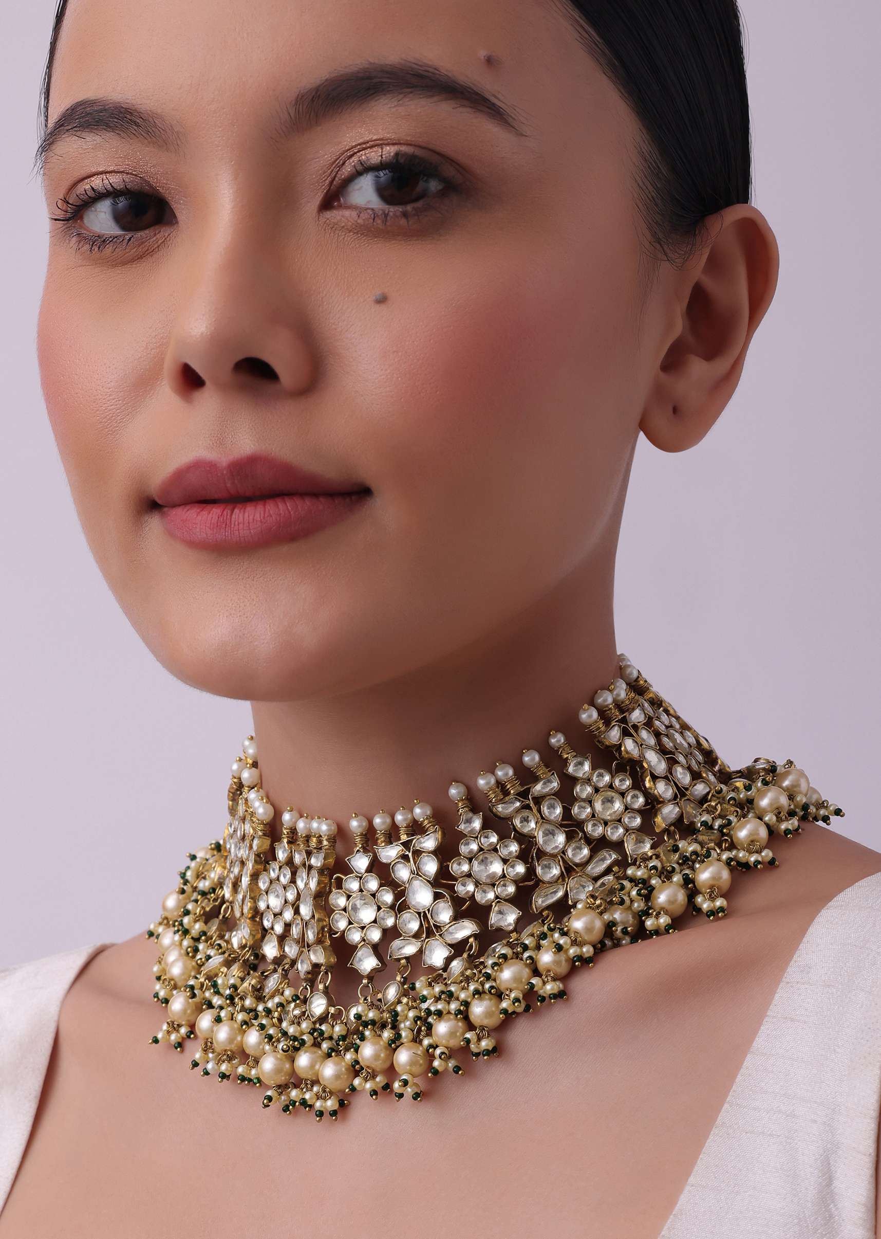 Gold Finish Heavy Bridal Choker And Maang Tikka Set - Image 2