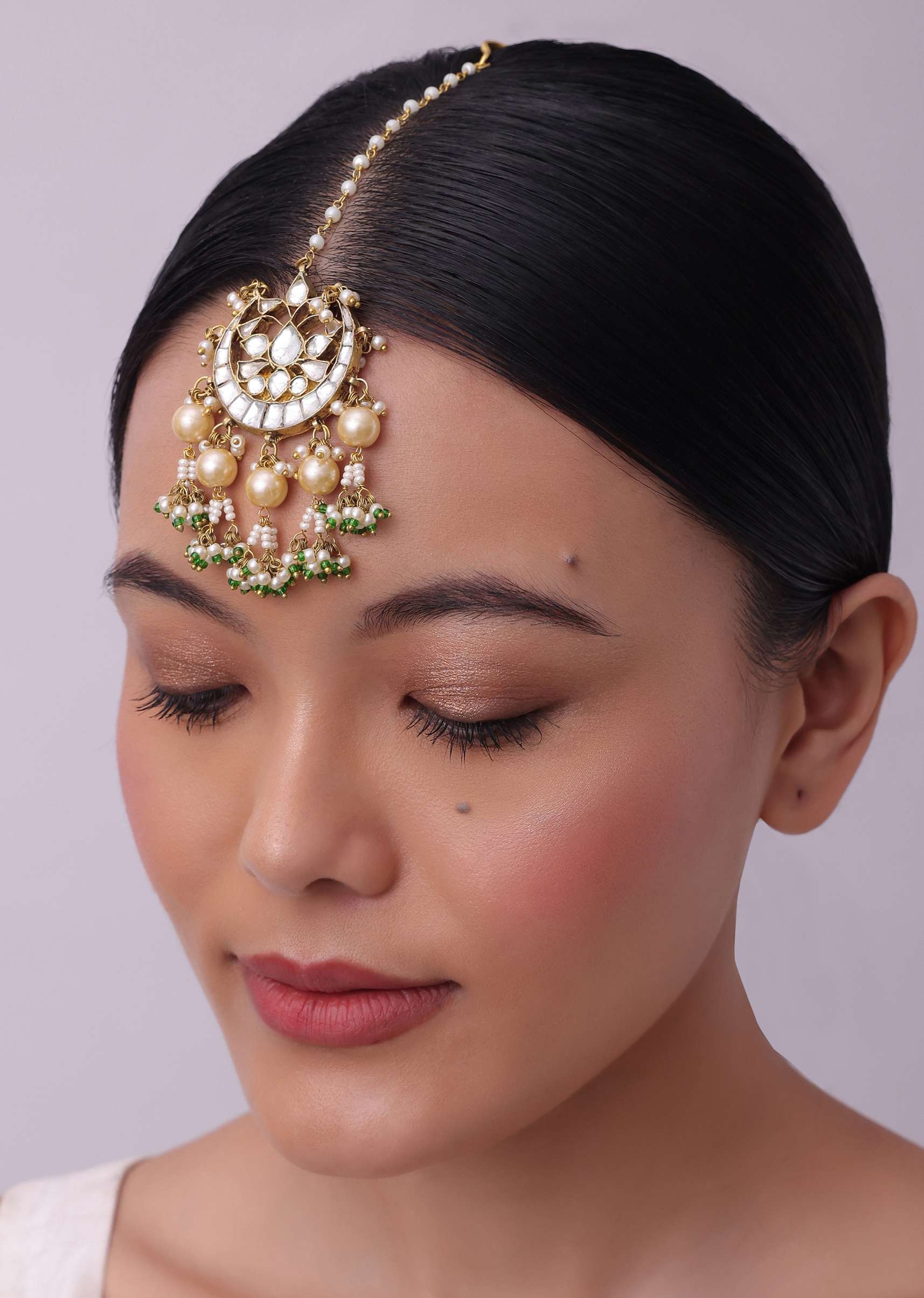 Gold Finish Heavy Bridal Choker And Maang Tikka Set - Image 3