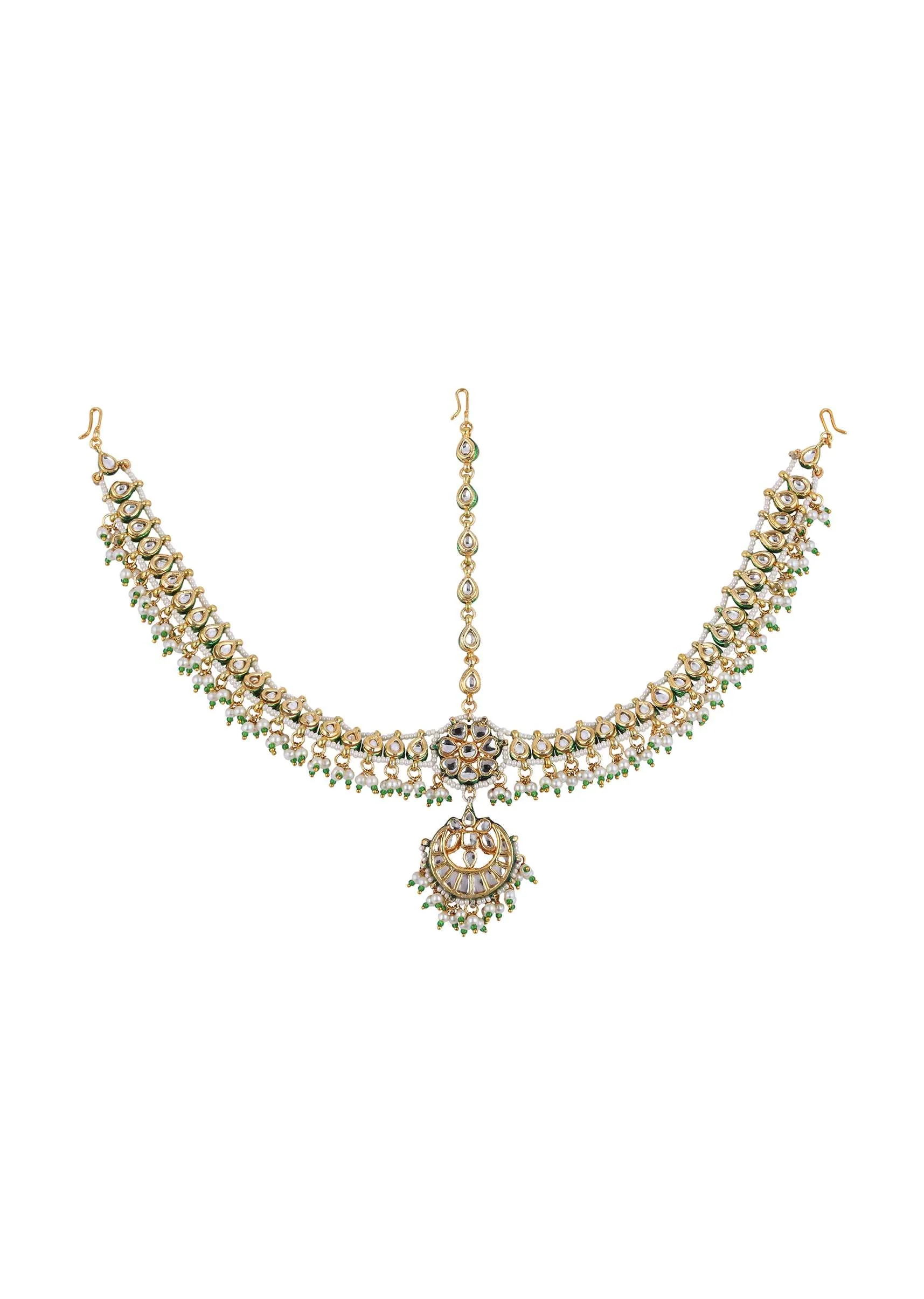 Gold Finish Kundan And Pearl Mathapatti - Image 3