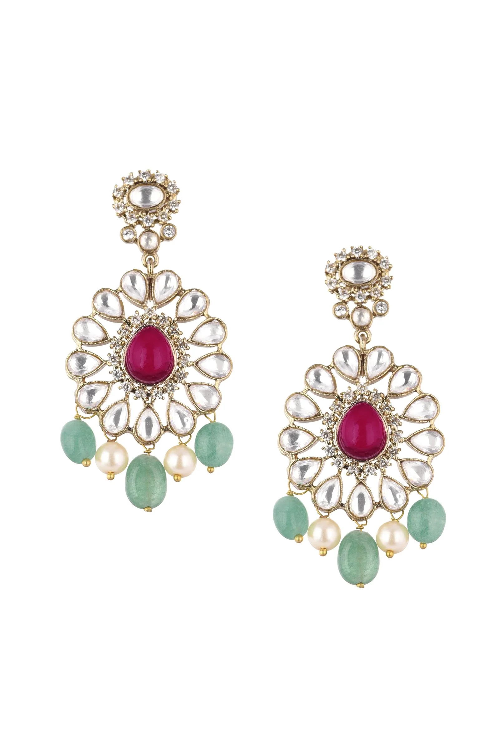 Gold Finish Kundan Choker Set With Synthetic Ruby And Emerald Stones - Image 7