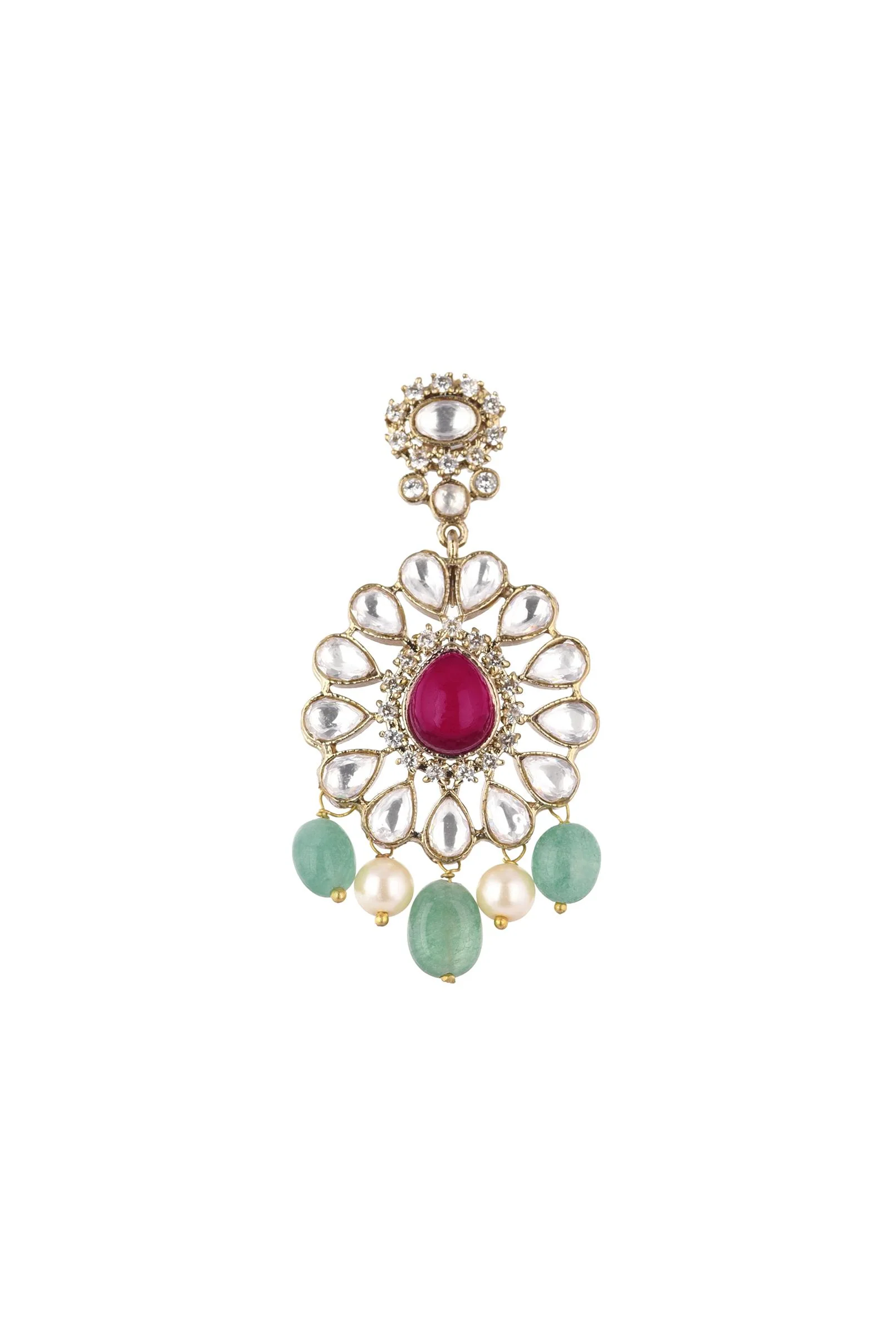 Gold Finish Kundan Choker Set With Synthetic Ruby And Emerald Stones - Image 8