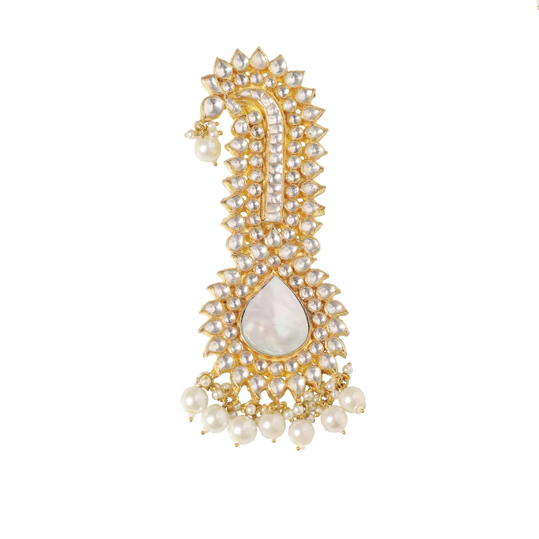 Gold Finish Kundan Kalgi In Mix Metal With A White Stone - Image 2