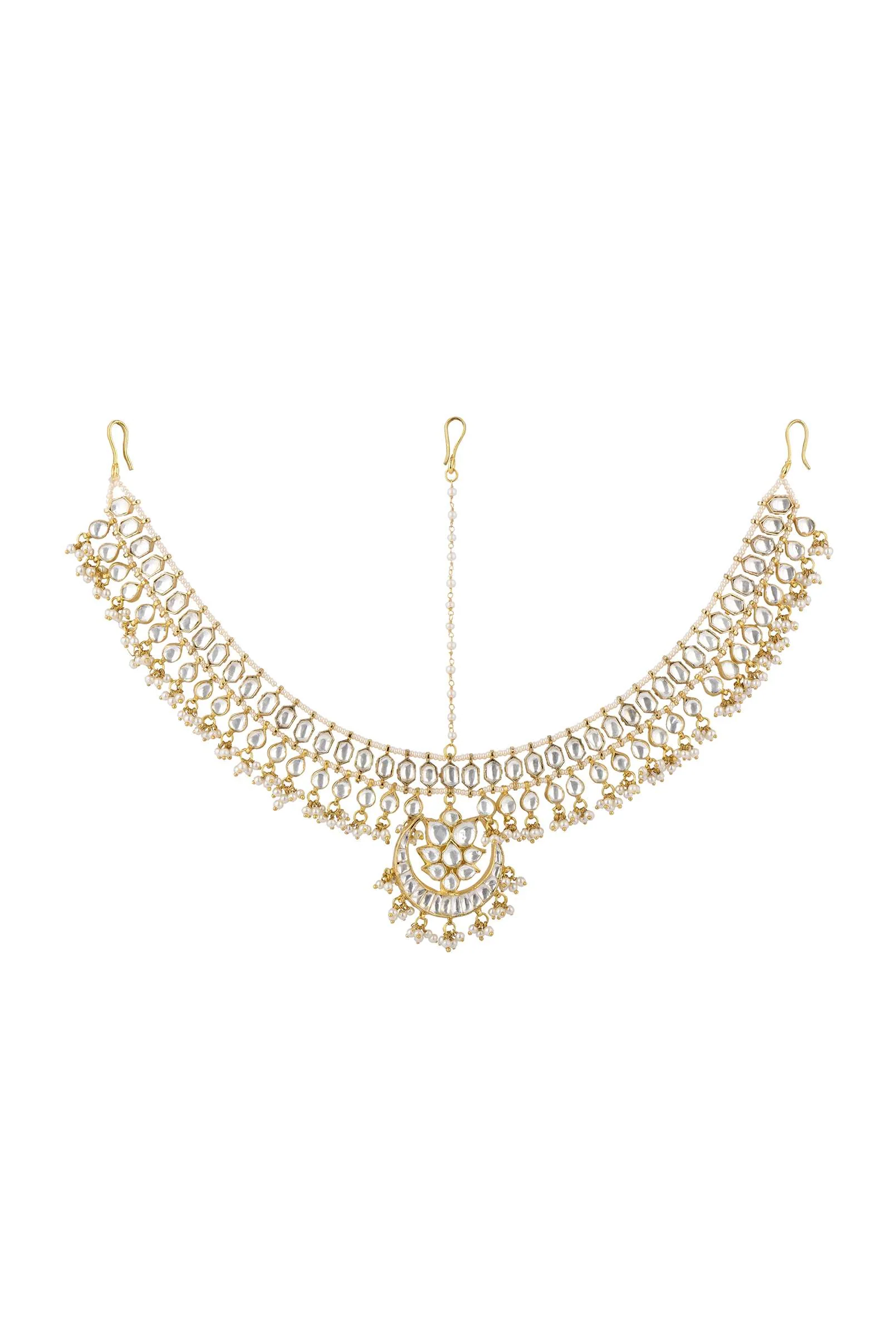 Gold Finish Kundan Mathapatti Adorned With Pearls - Image 3