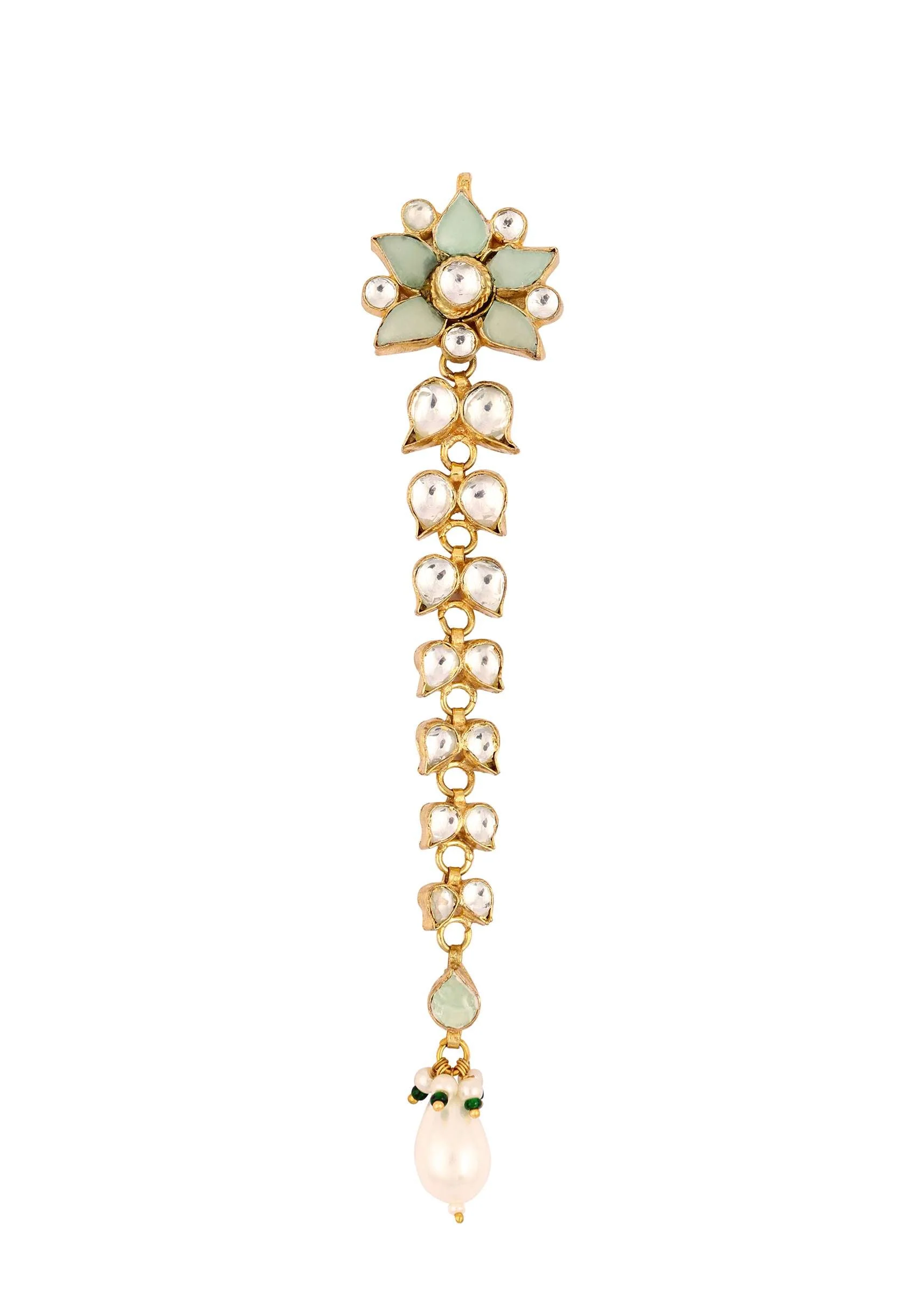 Gold Finish Kundan Polki Earrings With Pearl And Beads - Image 3