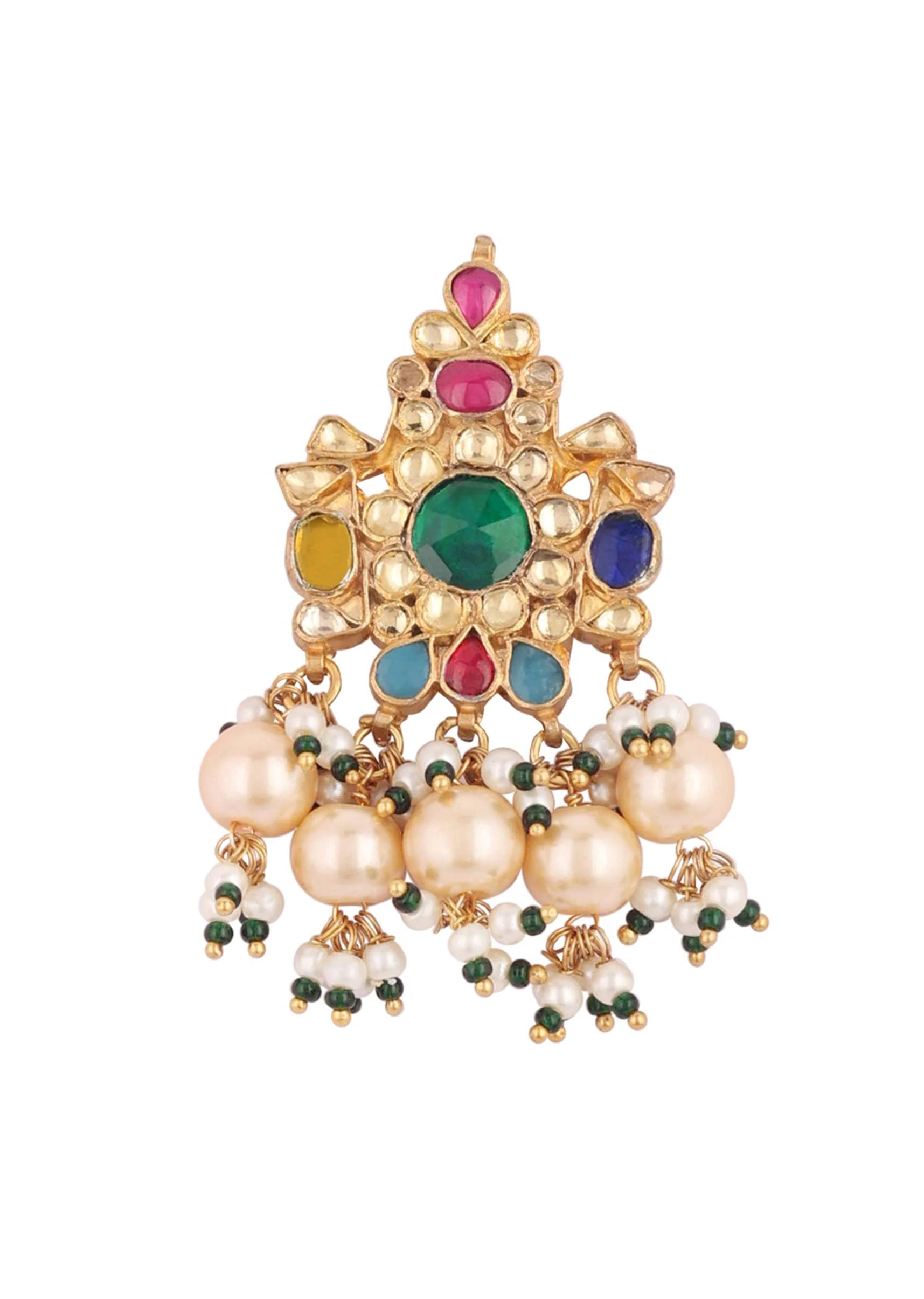 Gold Finish Kundan Polki Red And Green Choker Set With Beads And Stones - Image 7