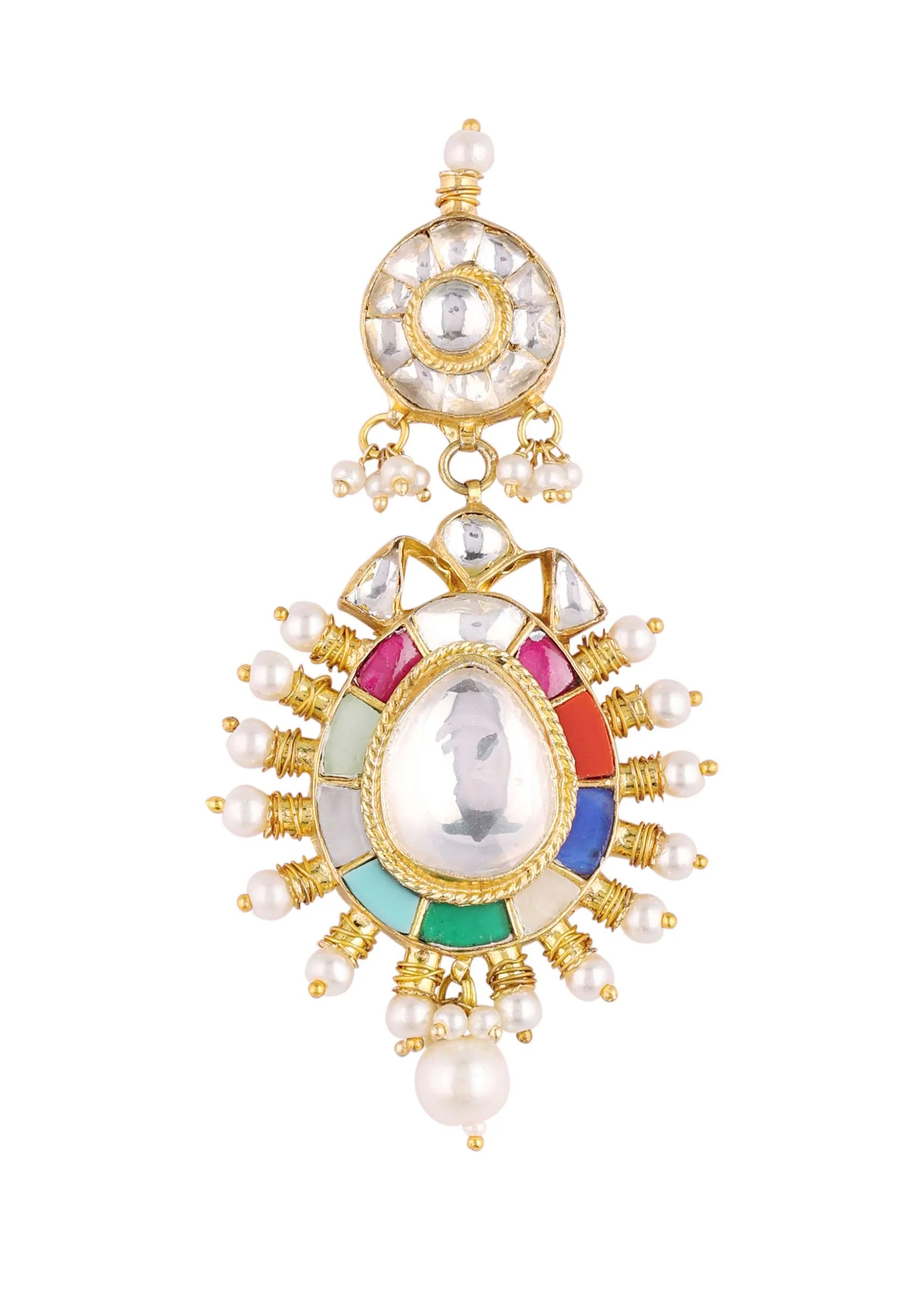 Gold Finish Navratna Kundan Polki Choker Set - Image 9
