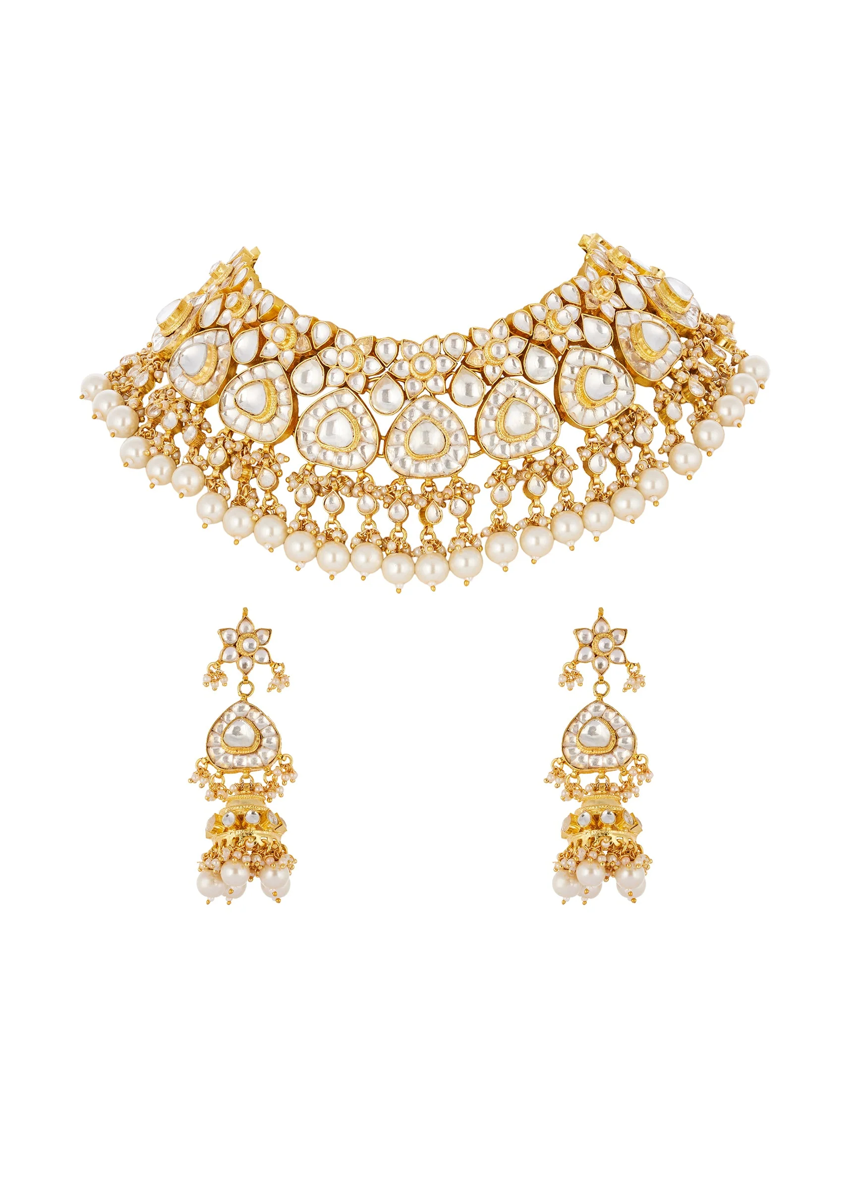 Gold Finish Necklace Set In Kundan Detail Work - Image 2