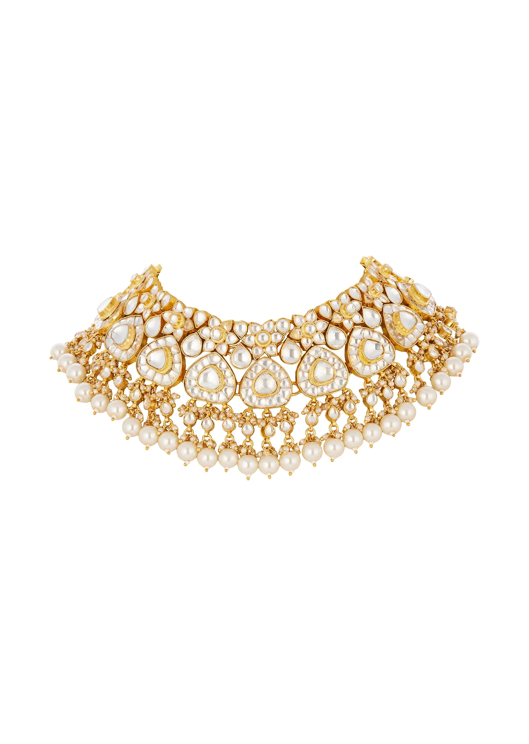 Gold Finish Necklace Set In Kundan Detail Work - Image 3