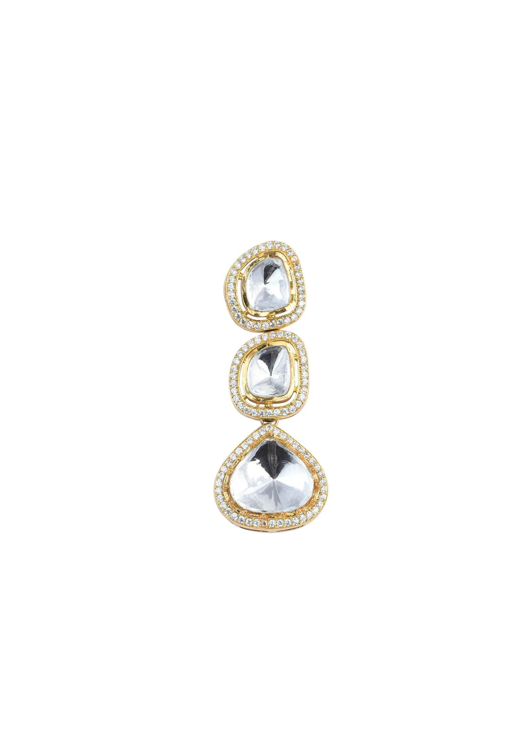 Gold Finish Polki Danglers With Geometric Motifs - Image 3