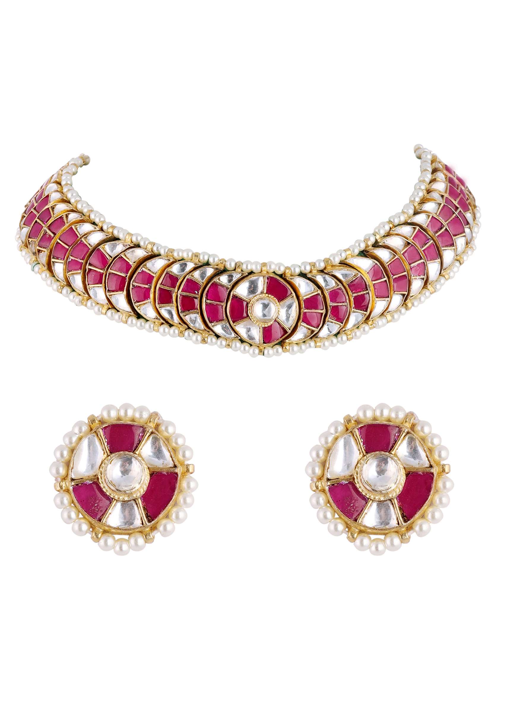 Gold Finish Rajwadi Kundan Polki Choker Set - Image 5