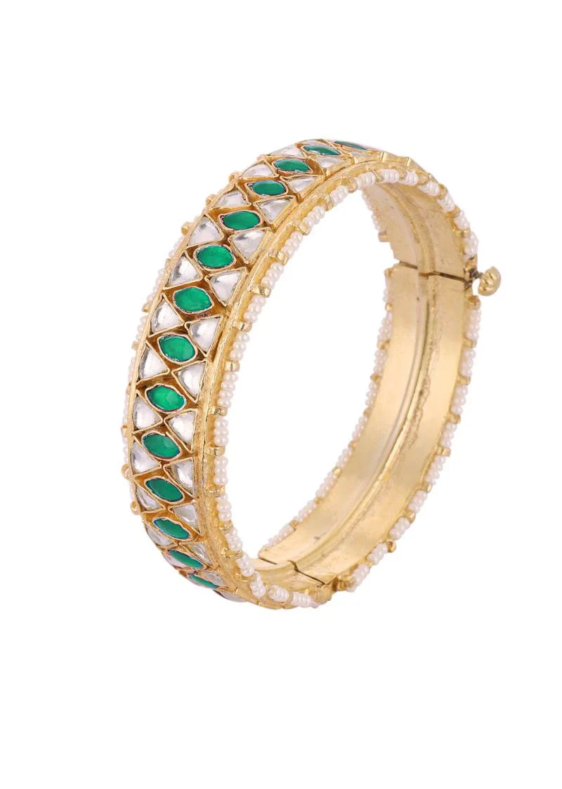 Gold Finished Kundan Polki Bangles - Image 10