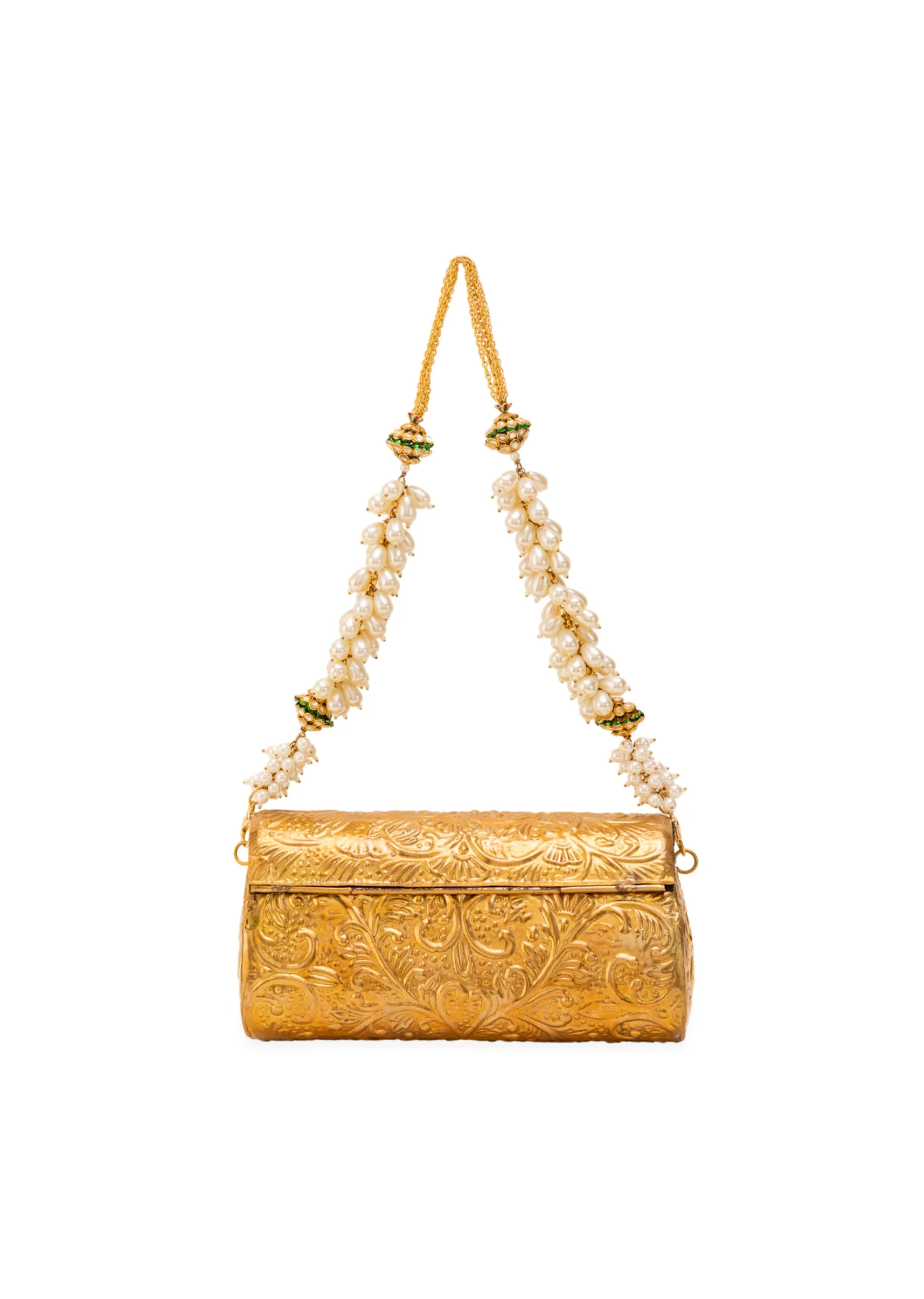 Gold Floral Embossed Textured Metal Bag - Image 3