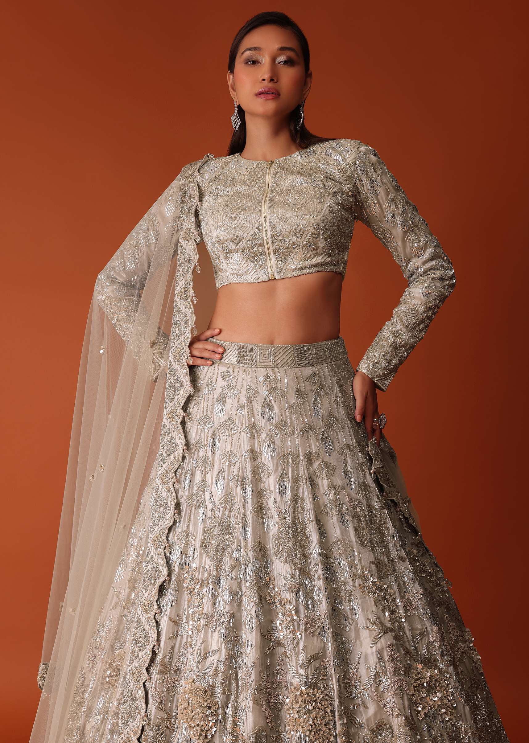 Gold Hand Embroidered Bridal Lehenga Set In Organza - Image 2