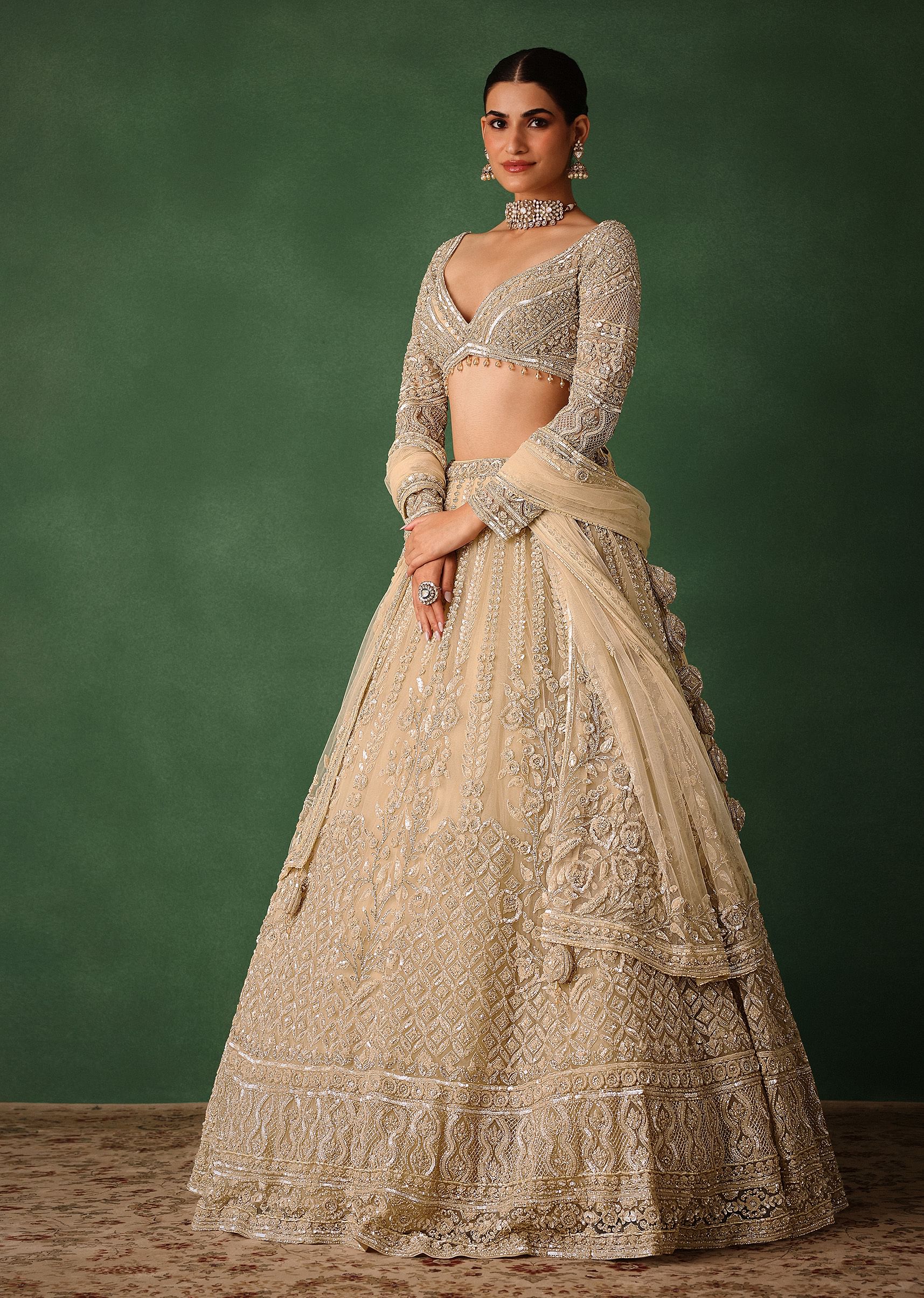 Gold Hand Embroidered Lehenga Set In Raw Silk With Dupatta - Image 3