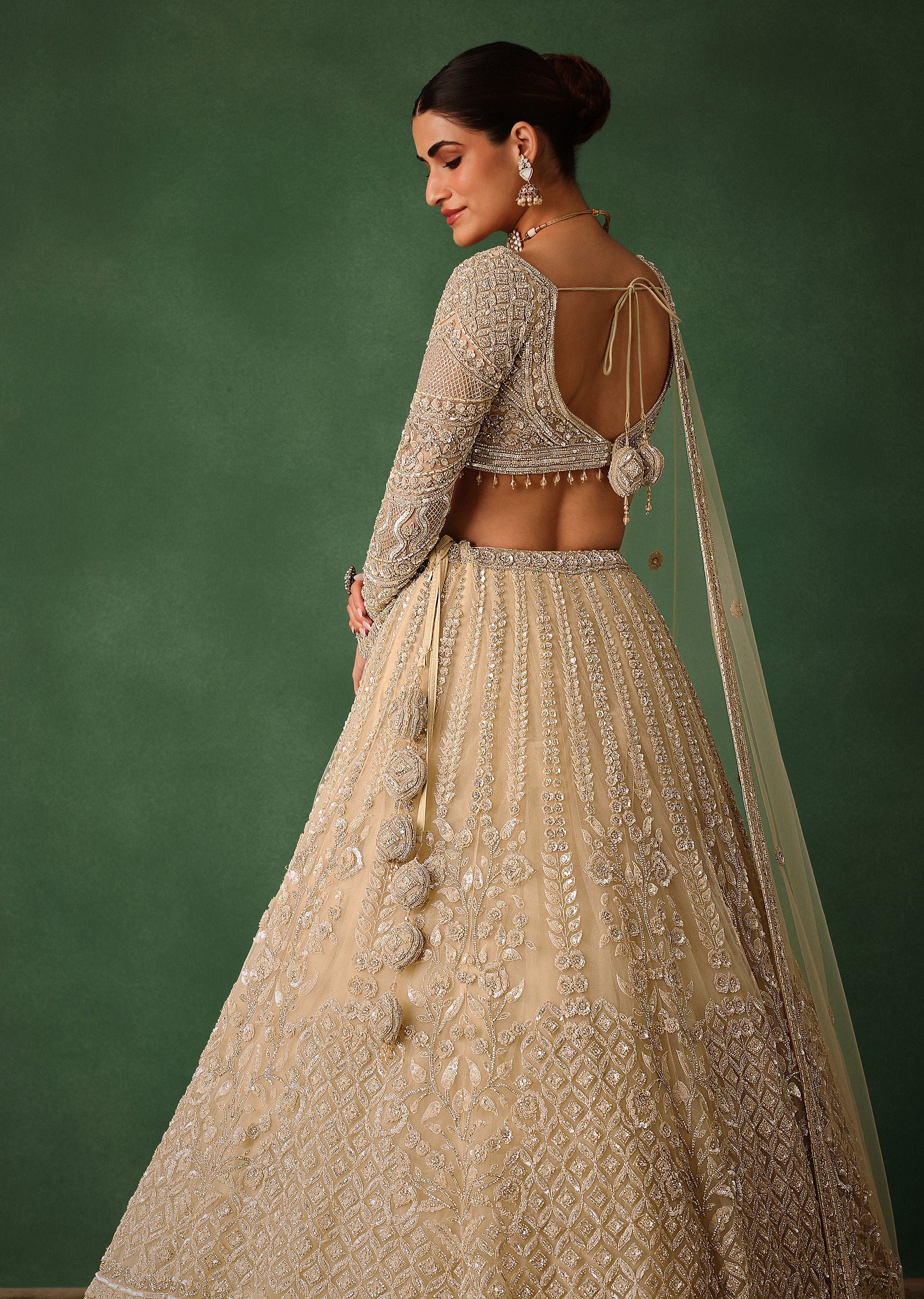 Gold Hand Embroidered Lehenga Set In Raw Silk With Dupatta - Image 4