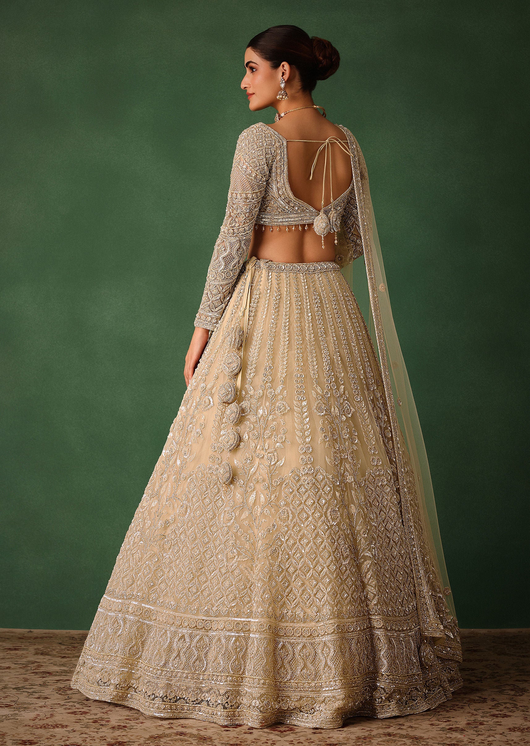 Gold Hand Embroidered Lehenga Set In Raw Silk With Dupatta - Image 6