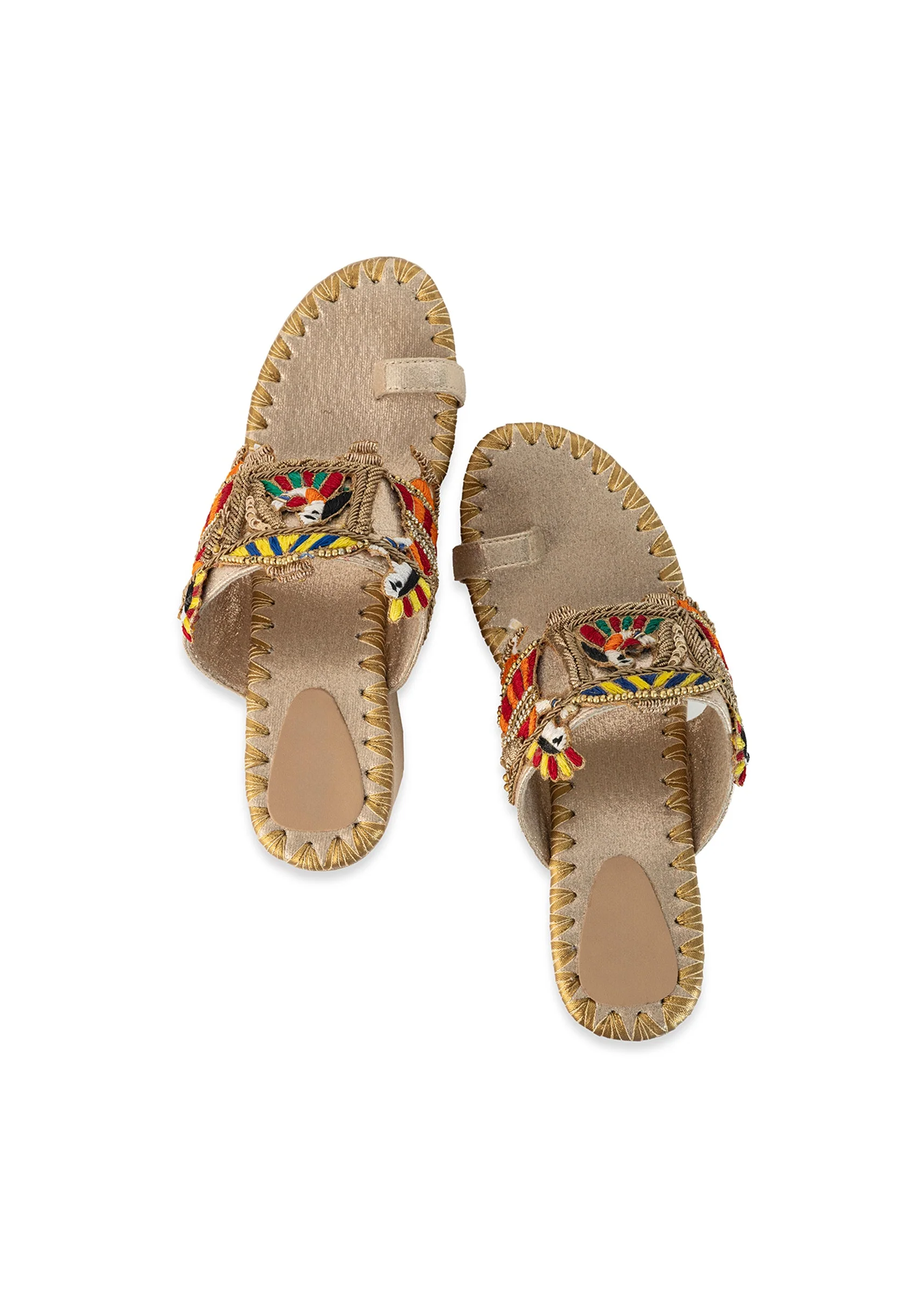 Gold Hand Embroidered Resham Wedges - Image 2