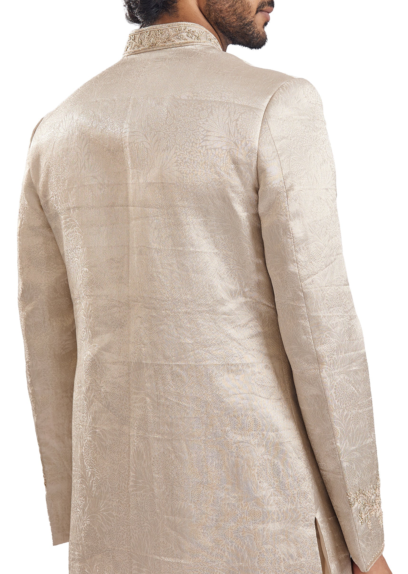 Gold Jacquard Classic Groomsman Sherwani - Image 4