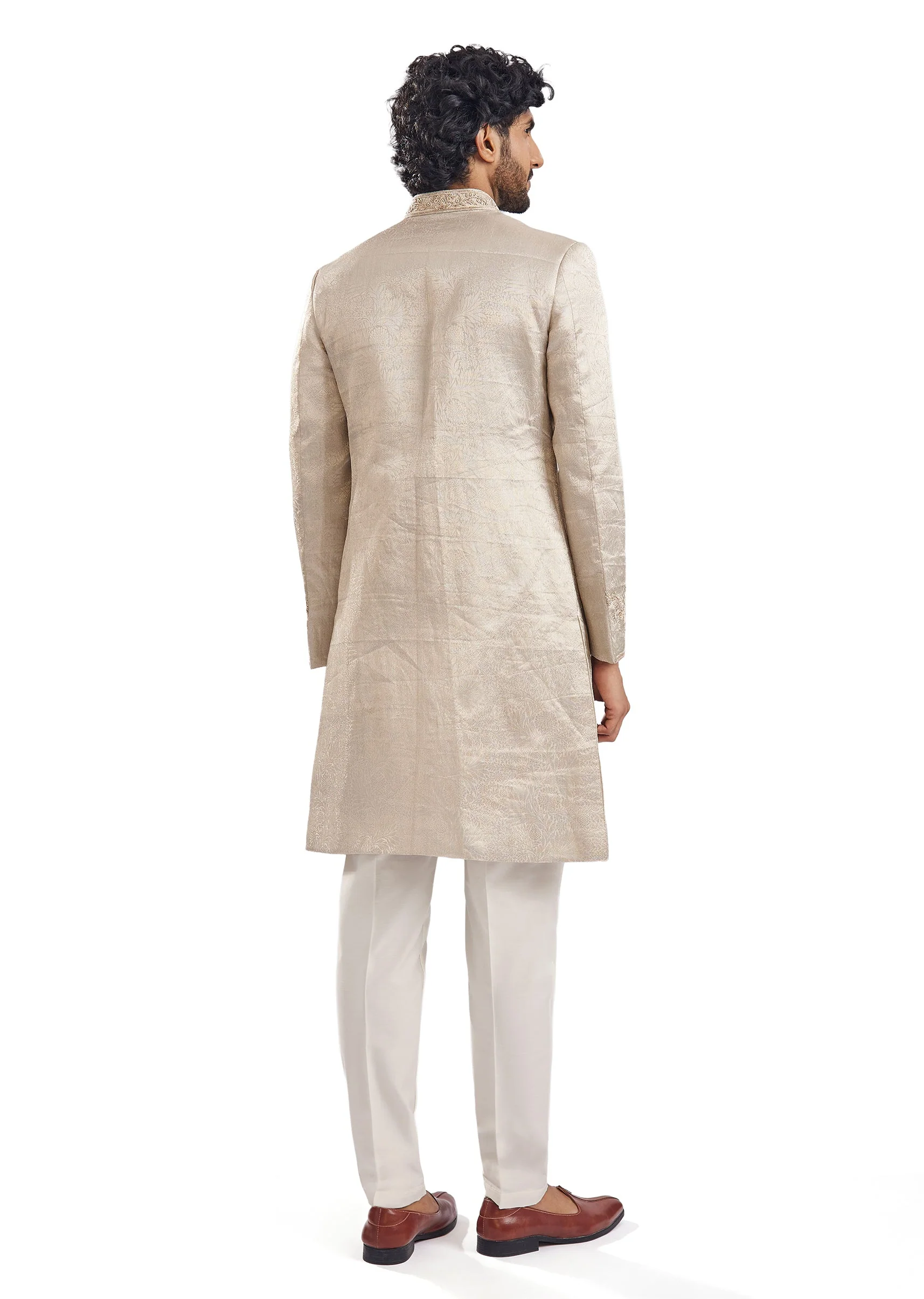 Gold Jacquard Classic Groomsman Sherwani - Image 6