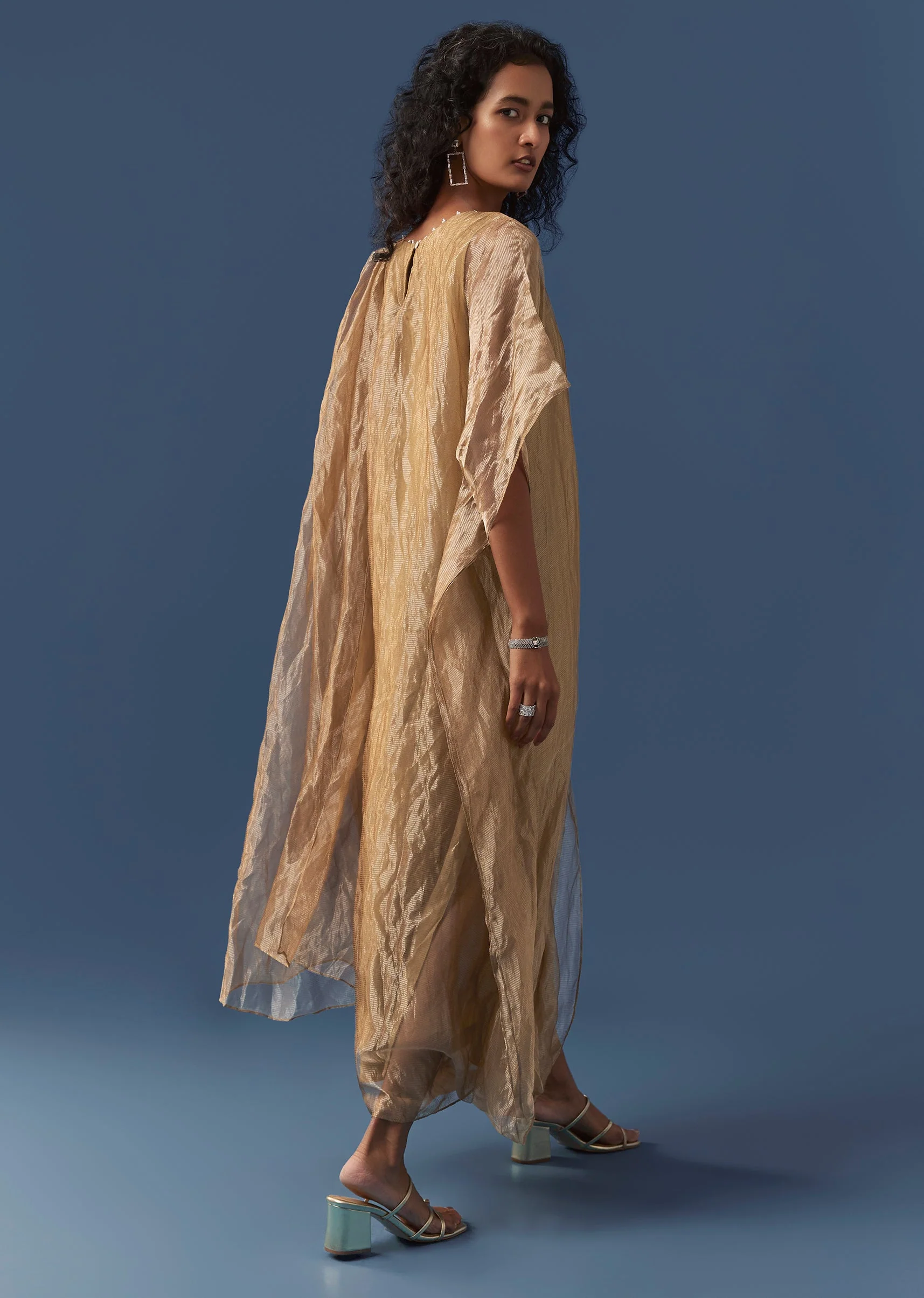 Gold Kaftan Style Draped Tissue Gown - Image 5