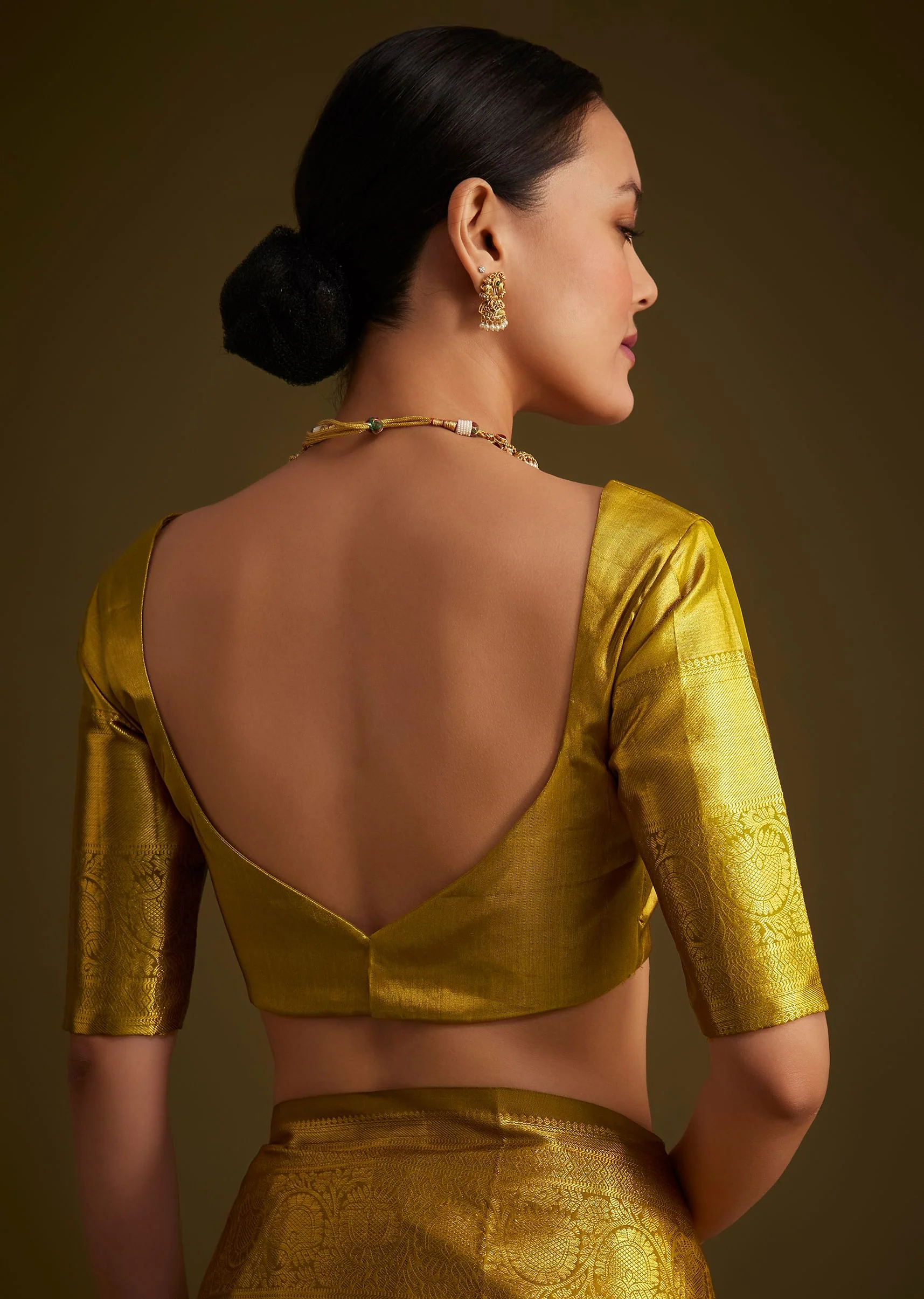 Gold Kanjivaram Silk Saree With Zari Border - Image 9
