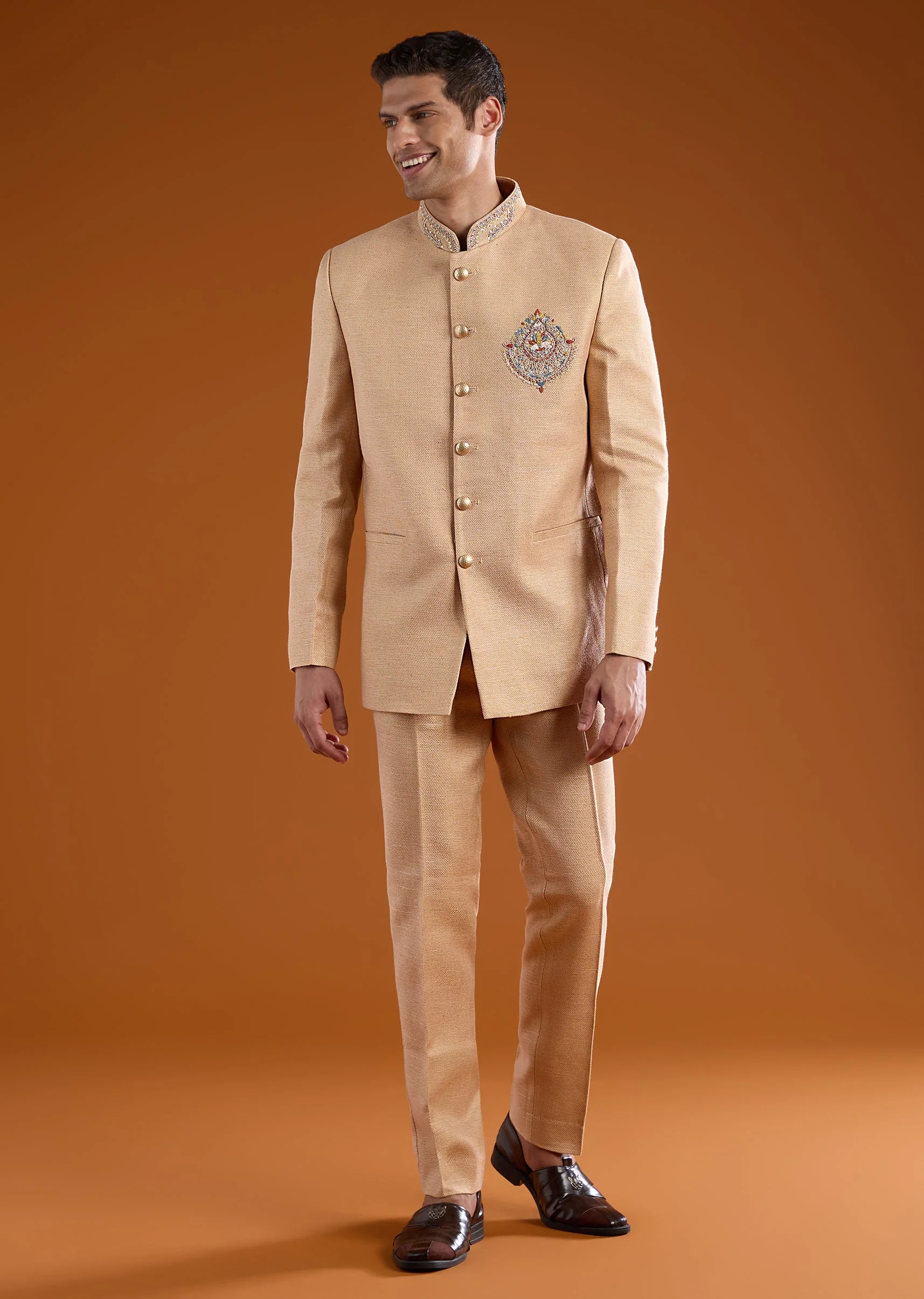 Gold Matka Silk Jodhpuri Set with Bead Work - Image 2