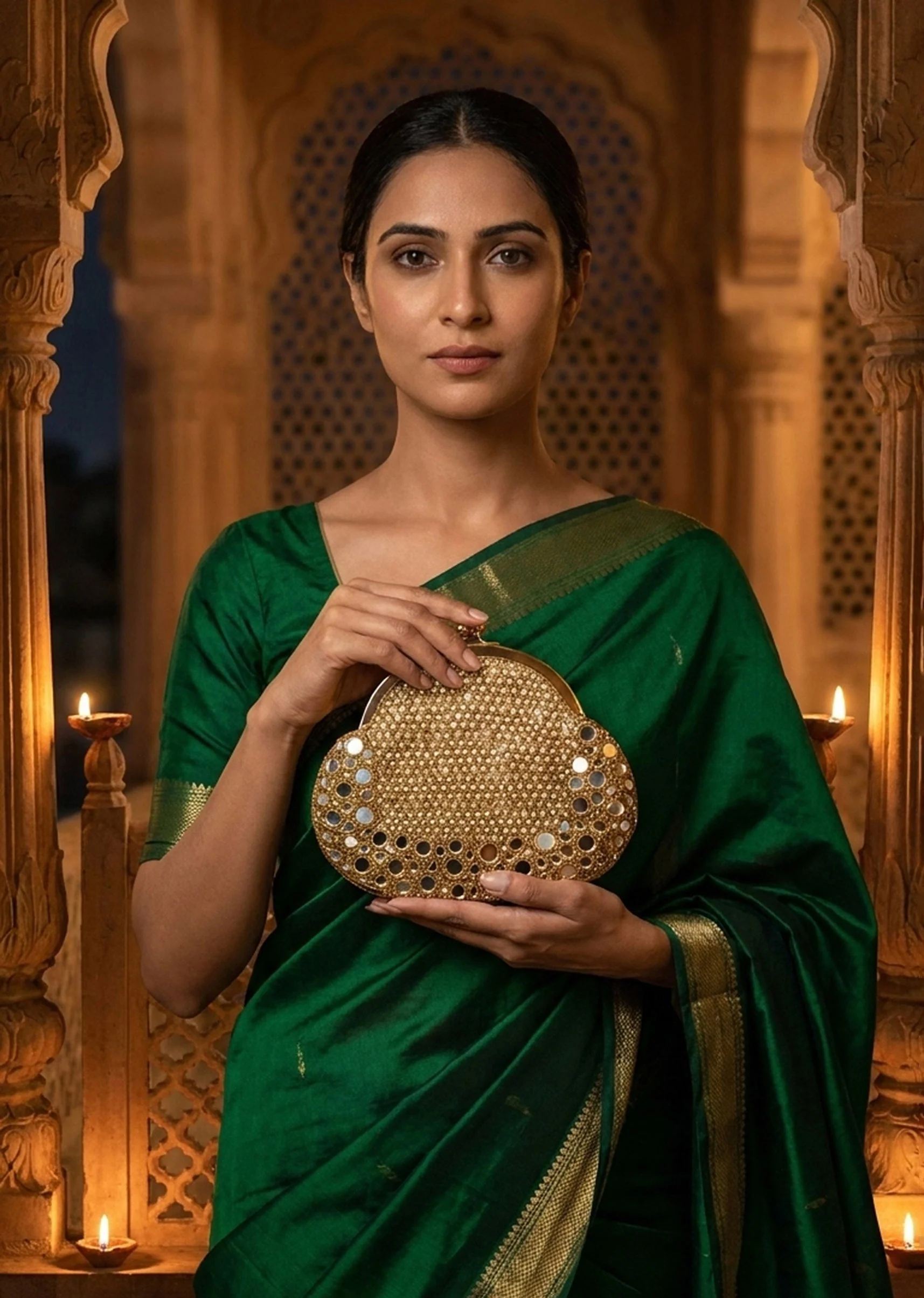 Gold Mirror Work Embellished Clutch - Image 3