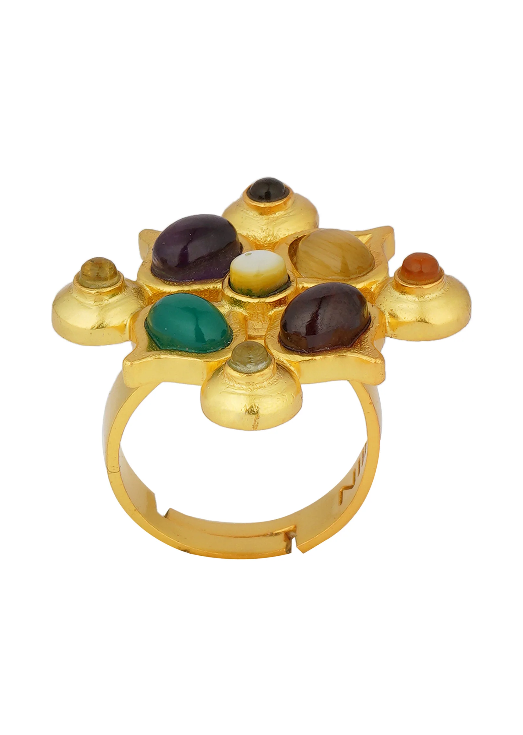 Gold Navratan Ring With Multi Stone Detailing - Image 2