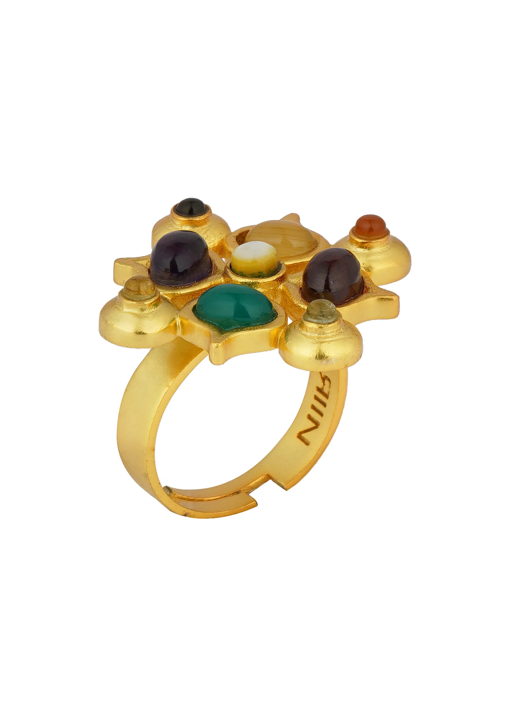 Gold Navratan Ring With Multi Stone Detailing - Image 3