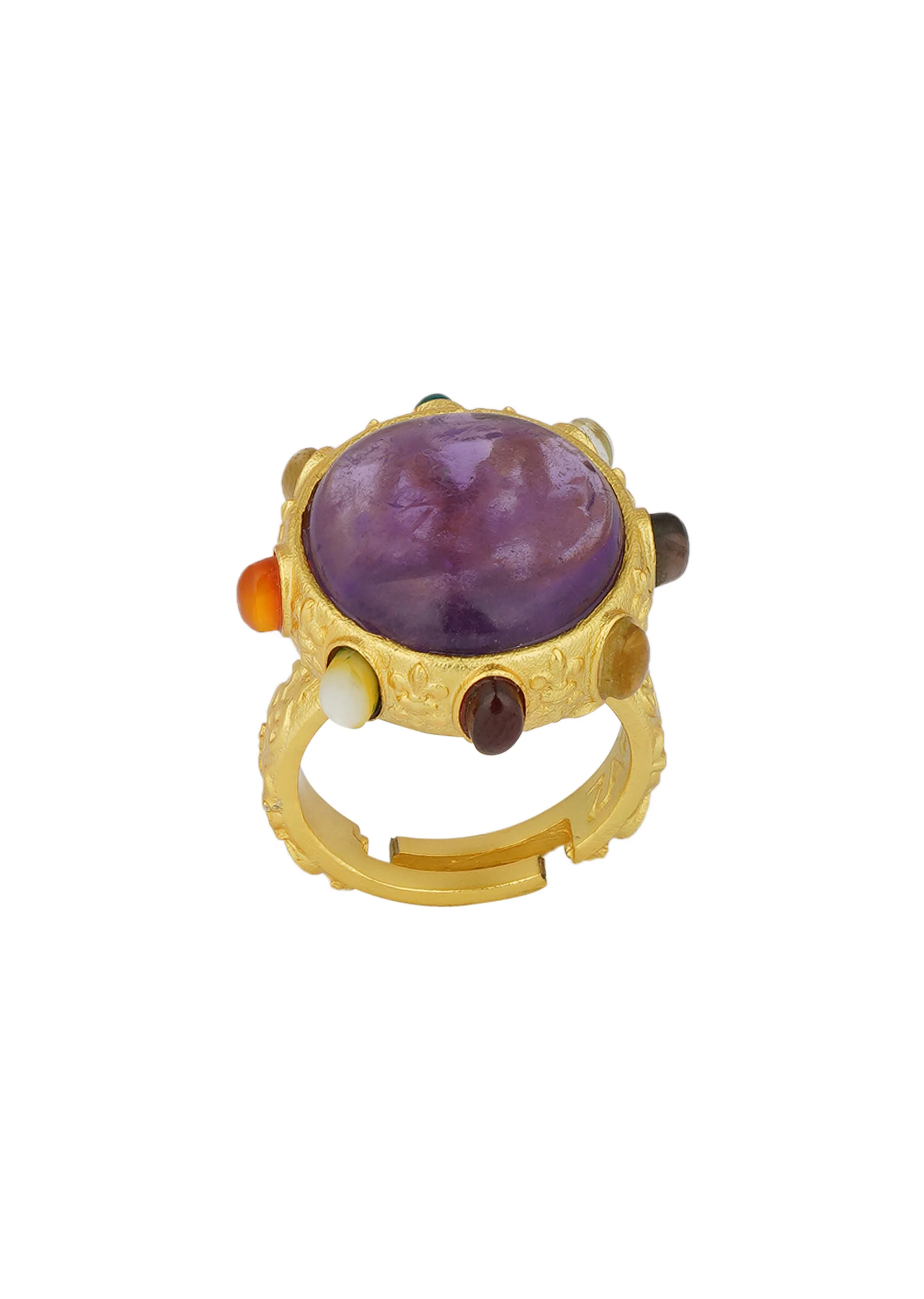 Gold Navratna Ring With Purple Stone Accent - Image 4