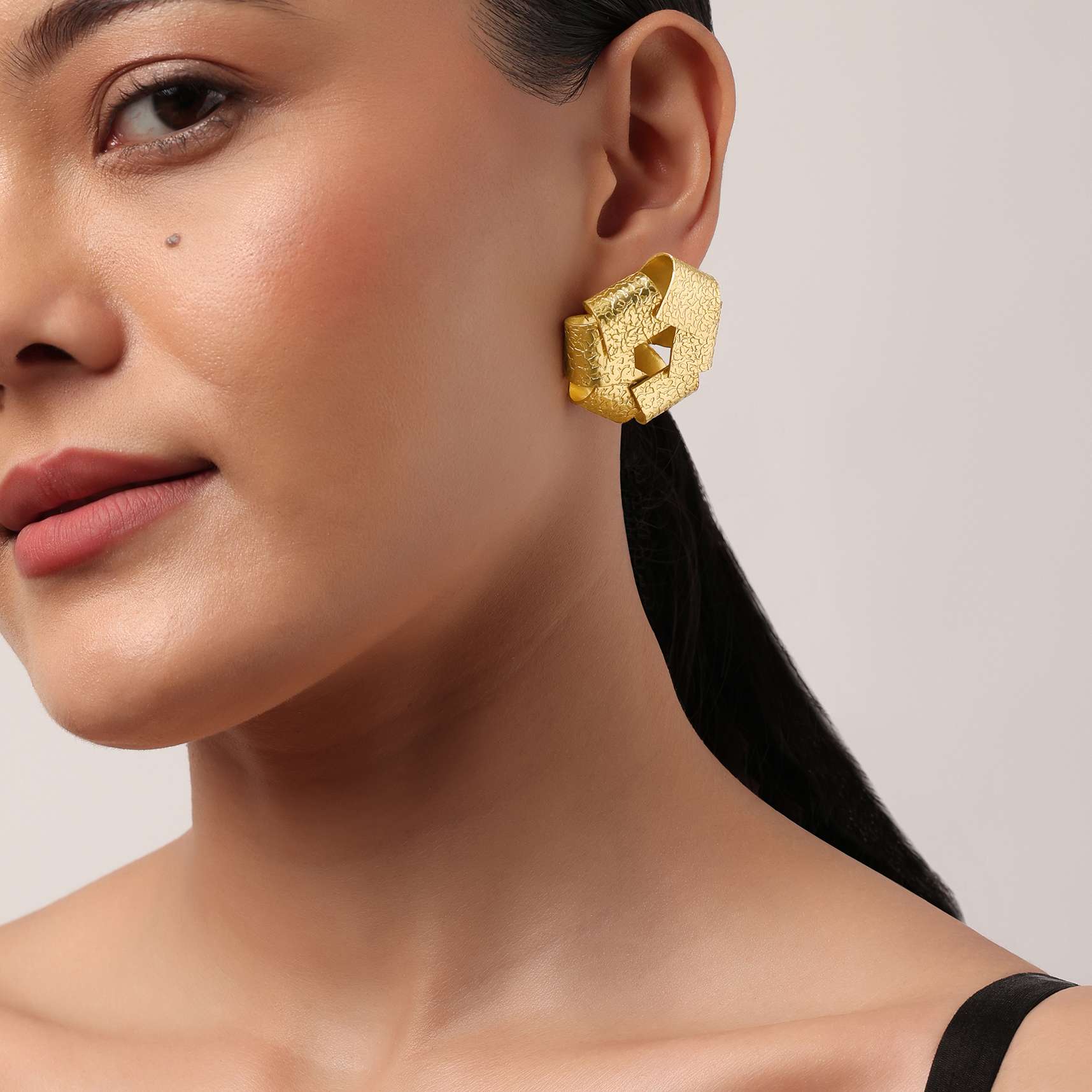 Gold Oversized Floral Studs - Image 2