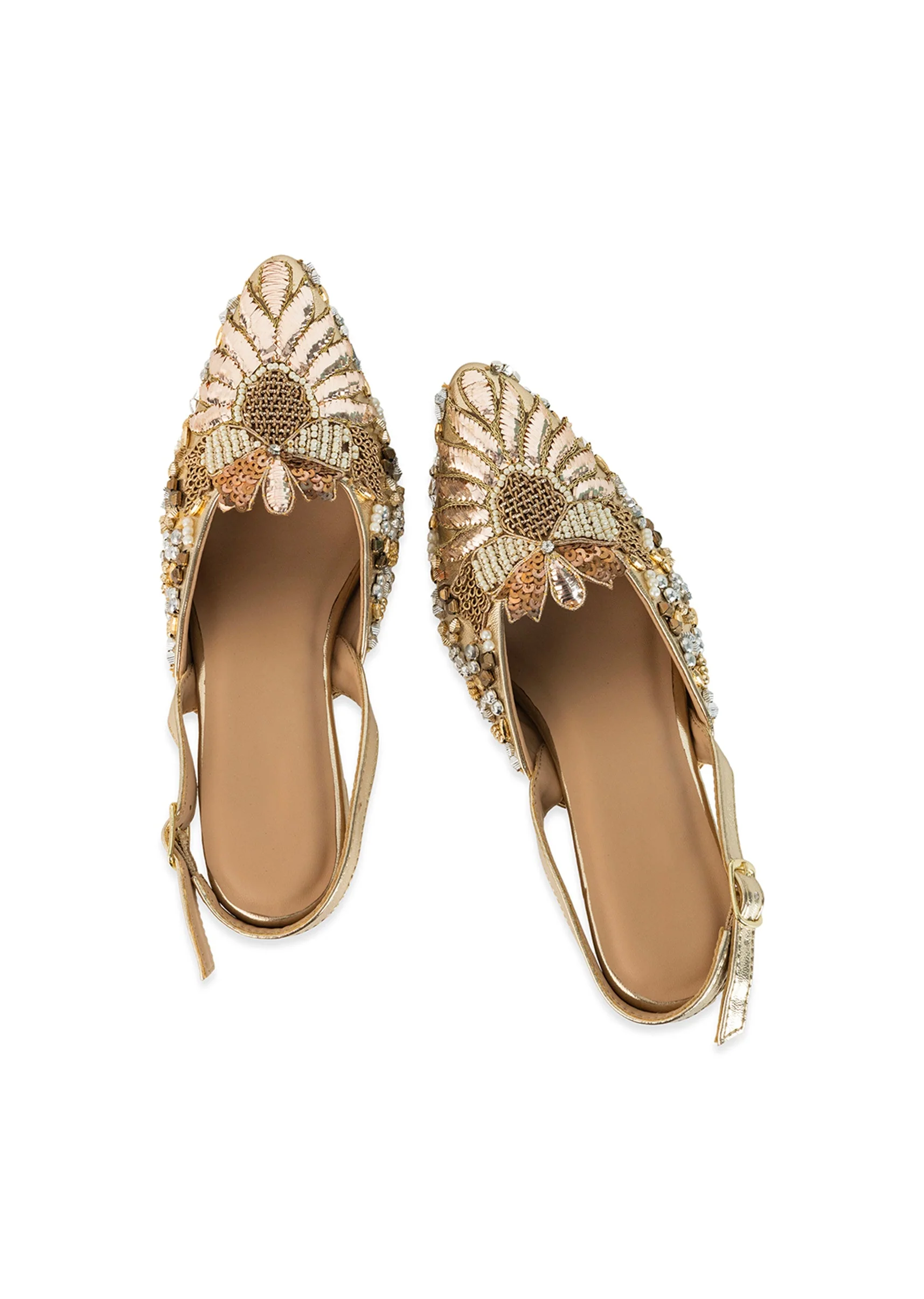 Gold Pearl Embellished Pointed Toe Heels - Image 2