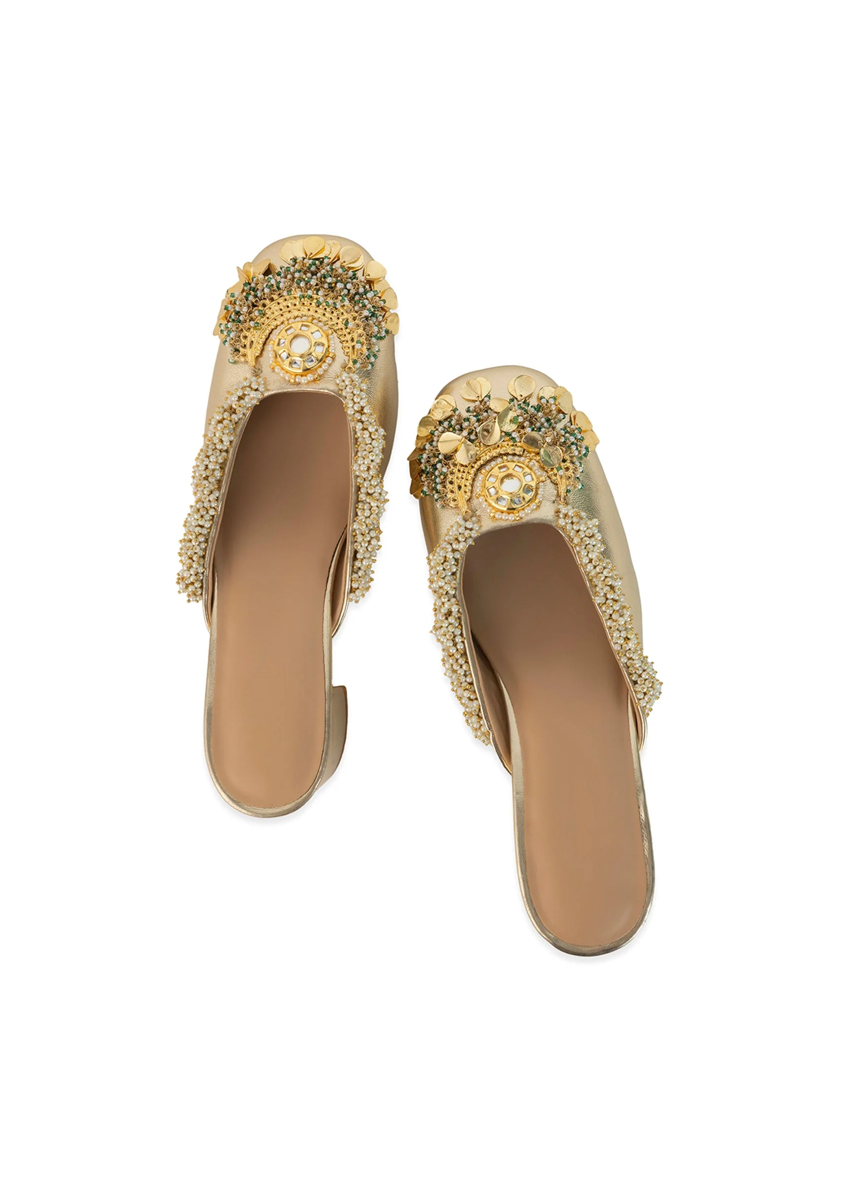 Gold Pearl Hand Embellished Heel Mules - Image 2