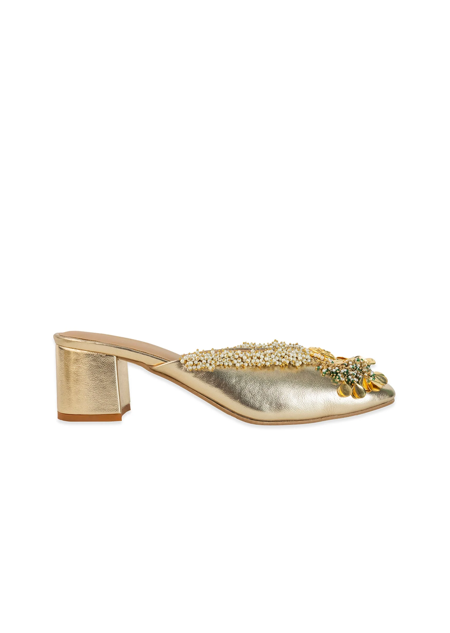 Gold Pearl Hand Embellished Heel Mules - Image 6