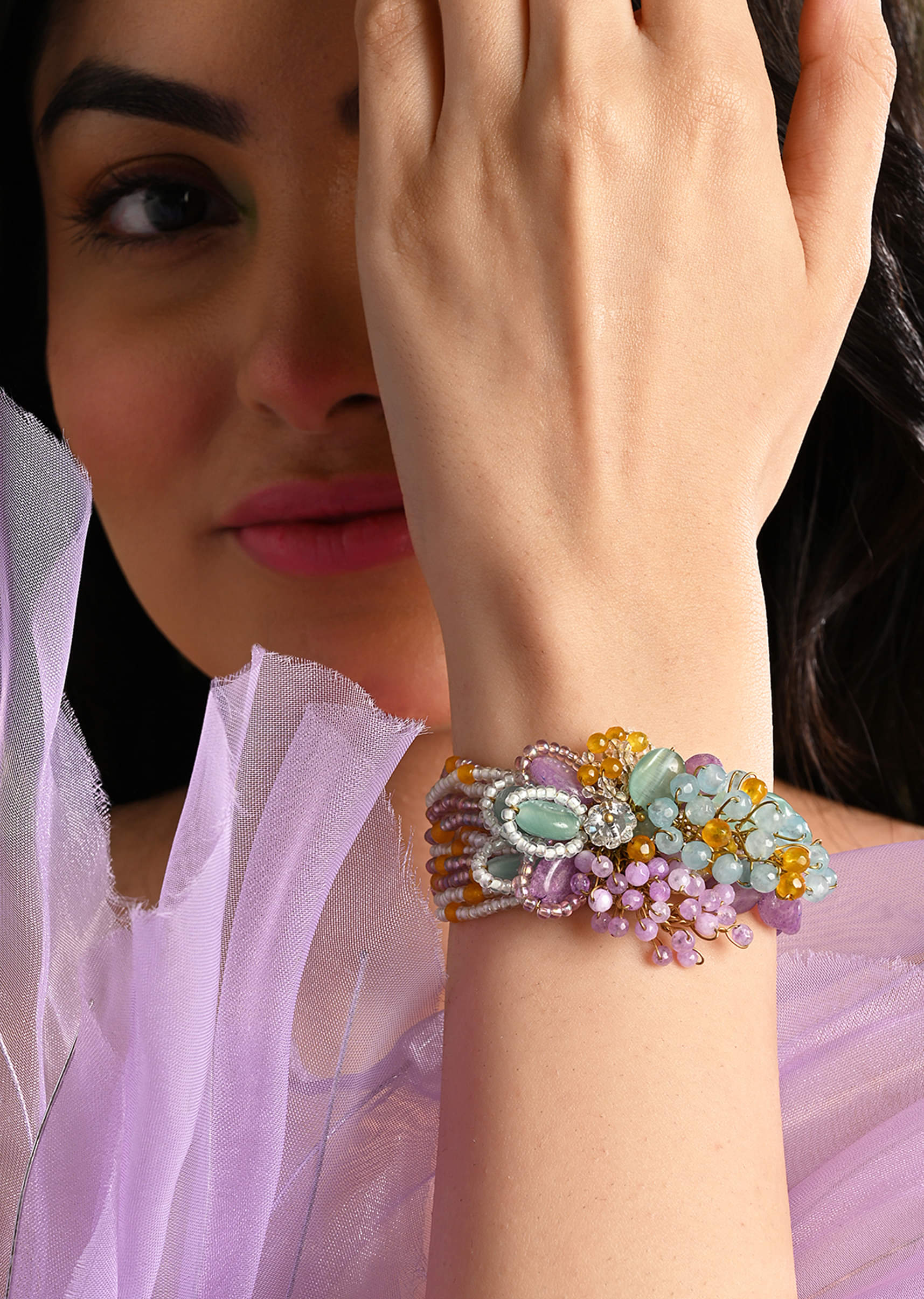 gold plated colourful stone adjustable bracelet for weddings