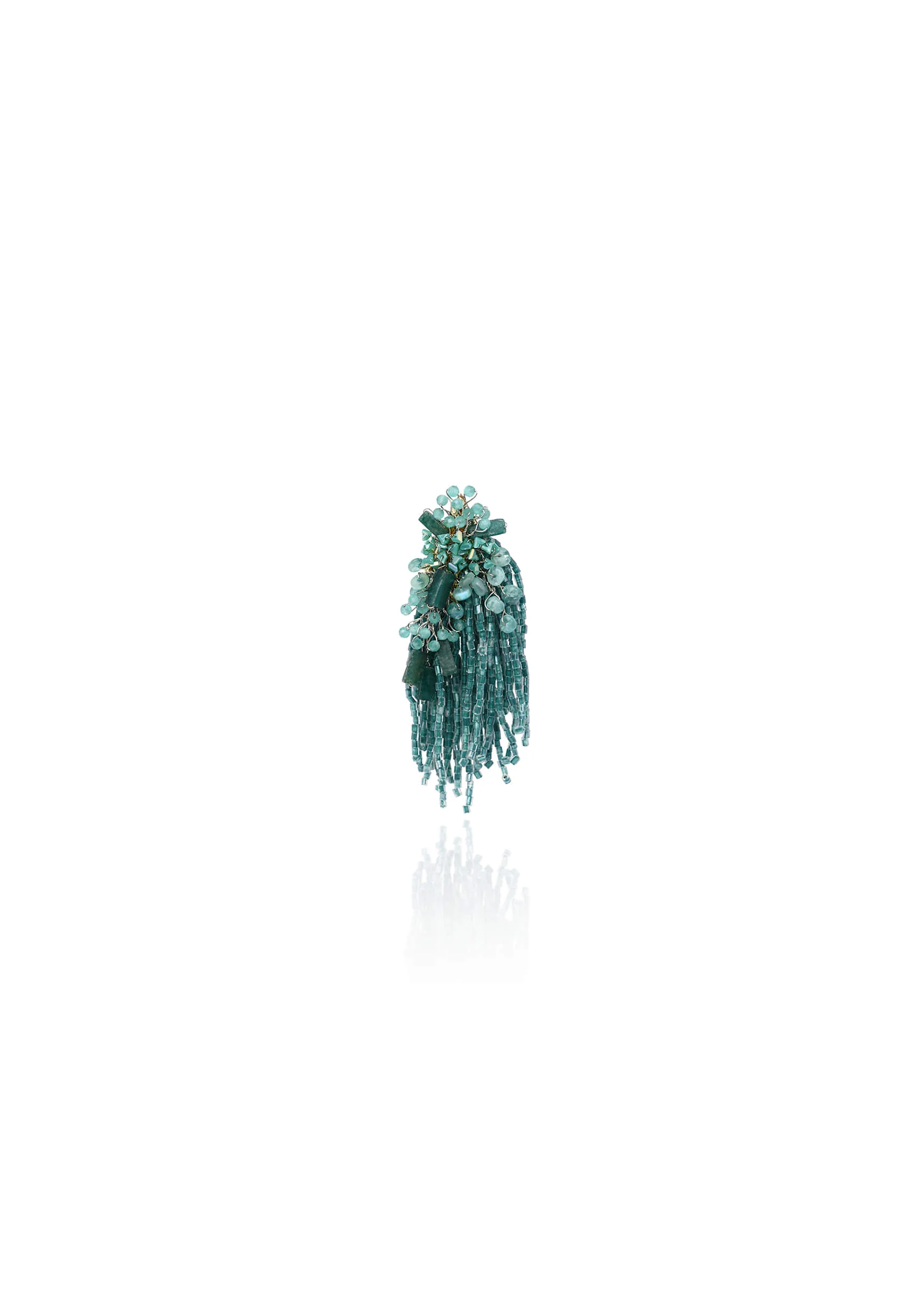 Gold Plated Emerald Green Long Tassel Earrings - Image 5