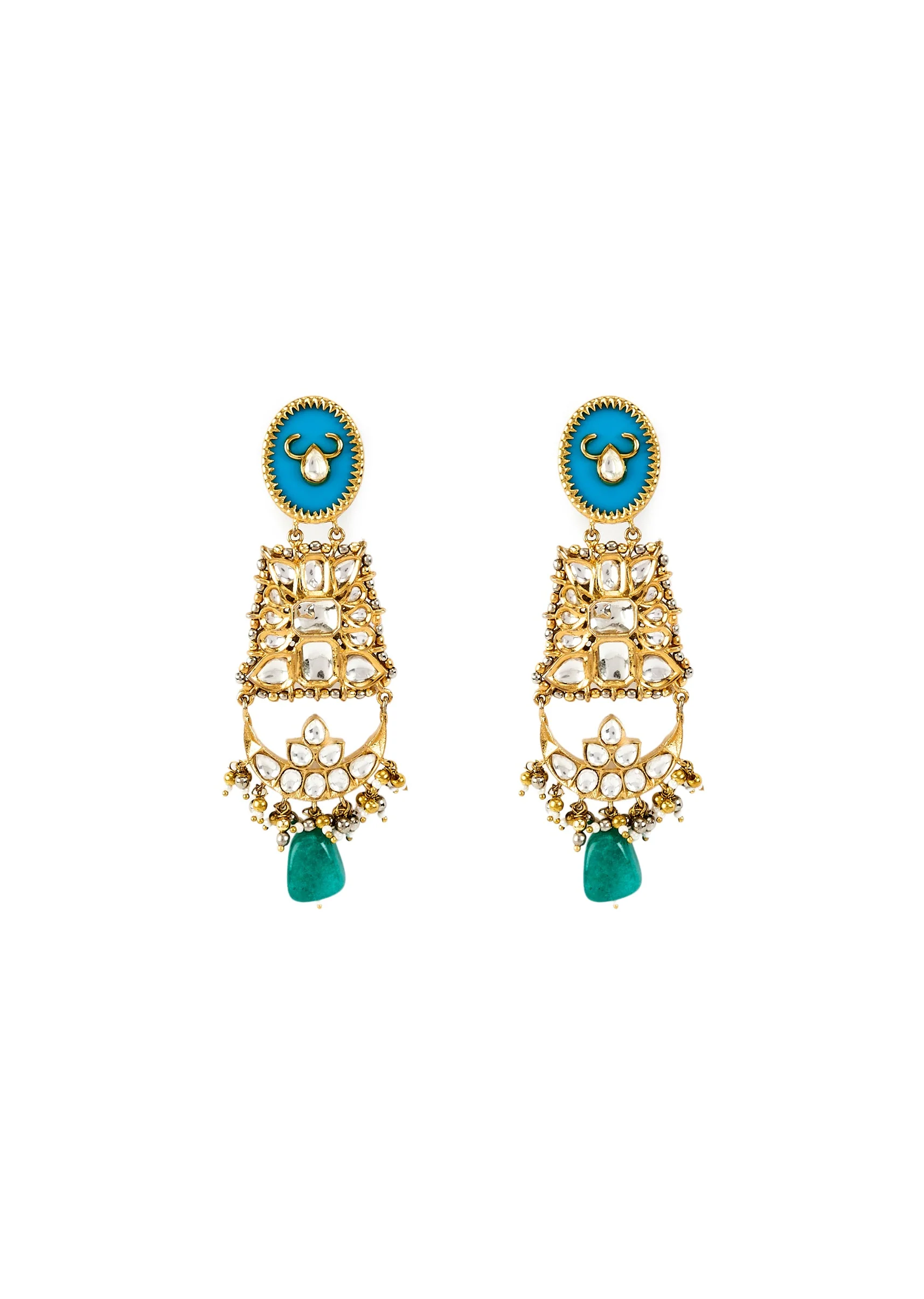 Gold Plated Kundan Polki Choker Necklace Set With Earrings - Image 4