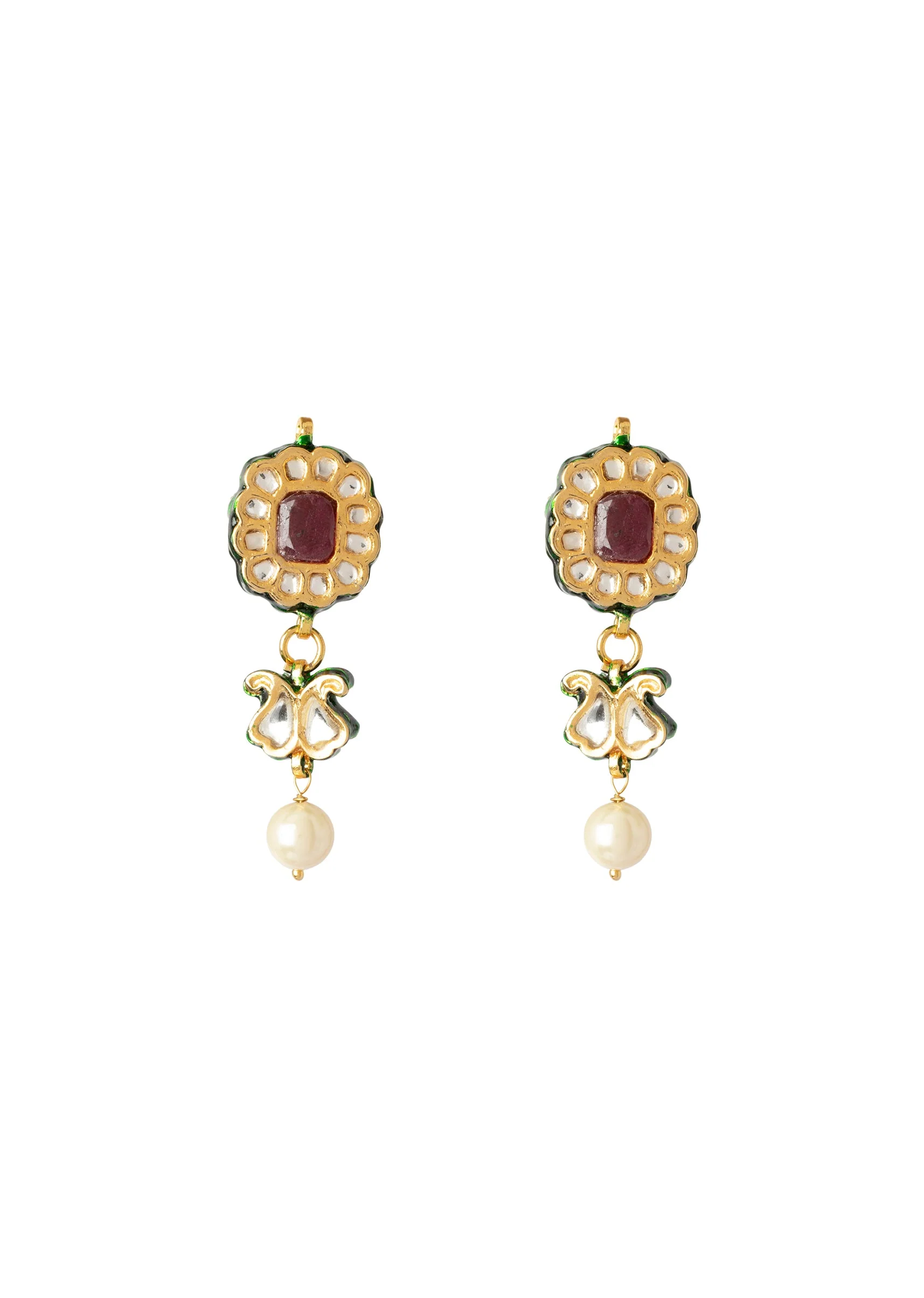 Gold Plated Multicolored Kundan Polki Necklace Set With Earrings - Image 4