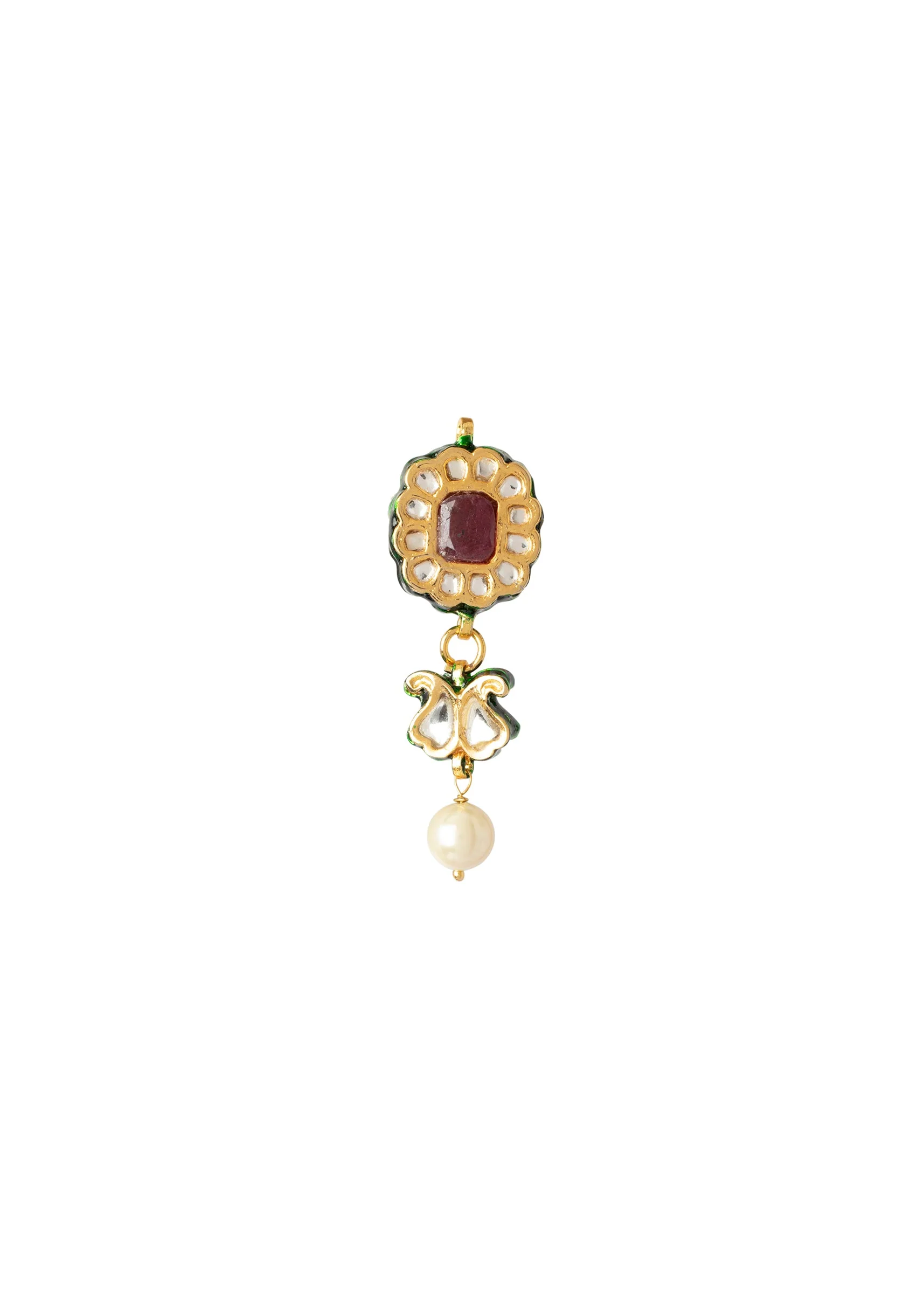 Gold Plated Multicolored Kundan Polki Necklace Set With Earrings - Image 5