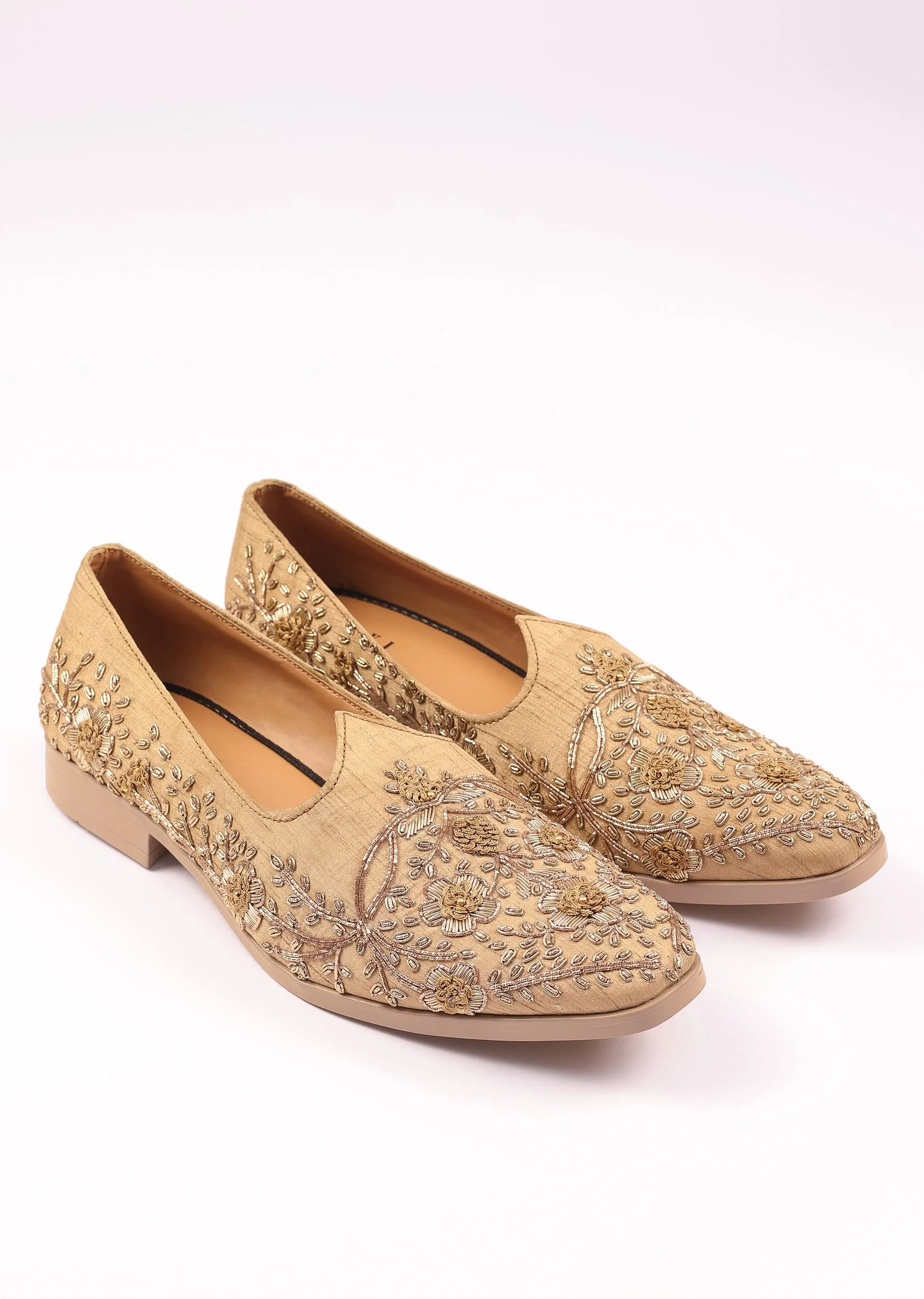 Gold Raw Silk Zardozi Embroidered Juttis - Image 3